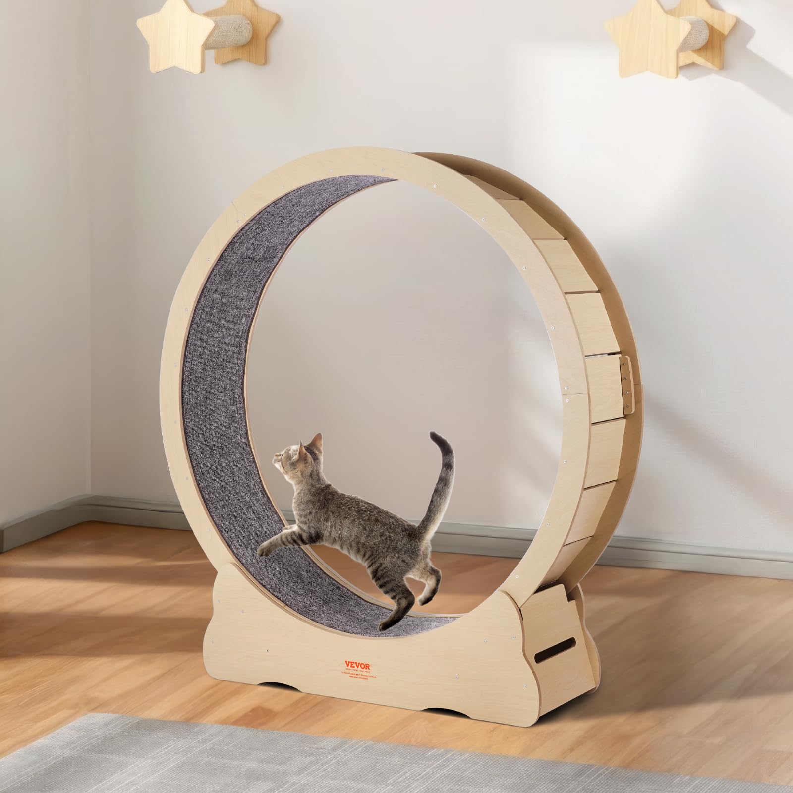 VEVOR Cyclette per gatto in Legno, Tapis Roulant Diametro 1320 mm, Ruota per Esercizi con Tappeto Rimovibile per gatto