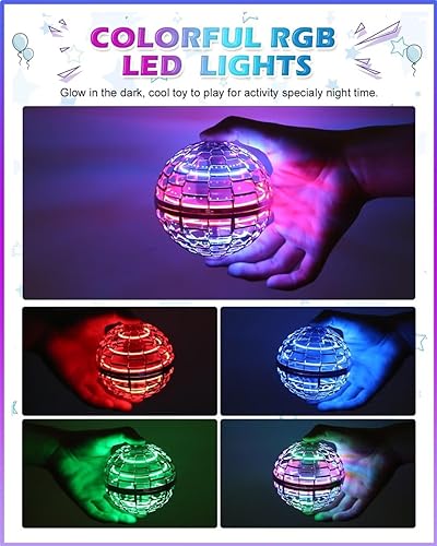 Miniatura 2 de ATHLERIA 2 piezas de juguetes de bola de orbe volador (azul + rosa) Soaring Hover Boomerang Spinner controlado a mano, mini dron para niños y