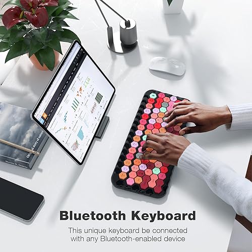 Miniatura 2 de MOFII Teclado Bluetooth para iPad, teclado compacto inalámbrico portátil colorido con diseño de teclas hexagonales para Windows, Mac, Android, iPad,