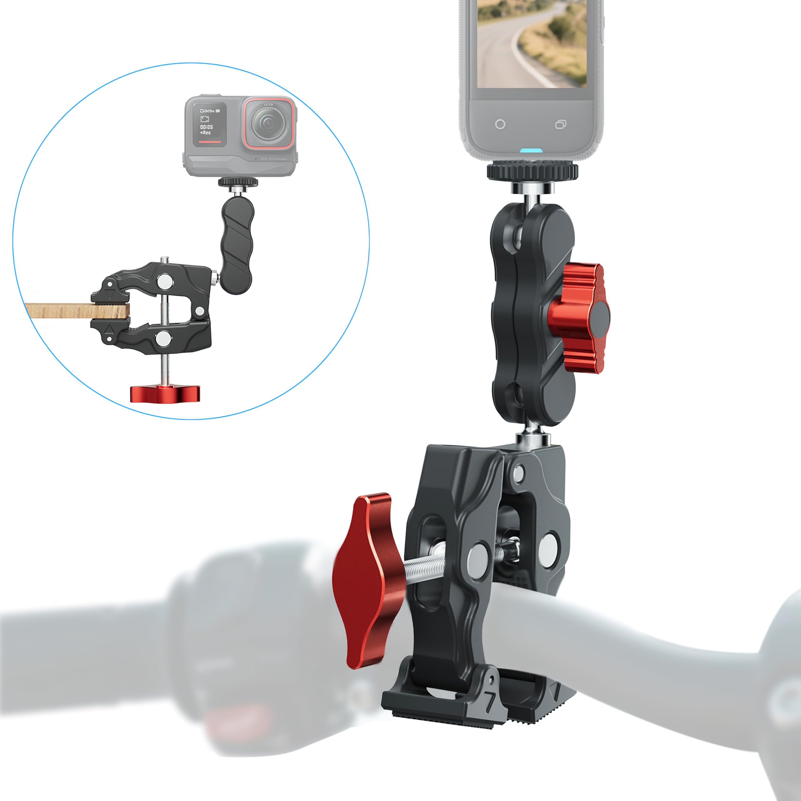 Soporte de abrazadera para manillar de bicicleta para GoPro Hero 13/12, zapata fría, roscas de 1/4 pulgadas, adaptador de montaje de teléfono/cámara de acción para DJI osmo Pocket 3/Action 5 Pro para