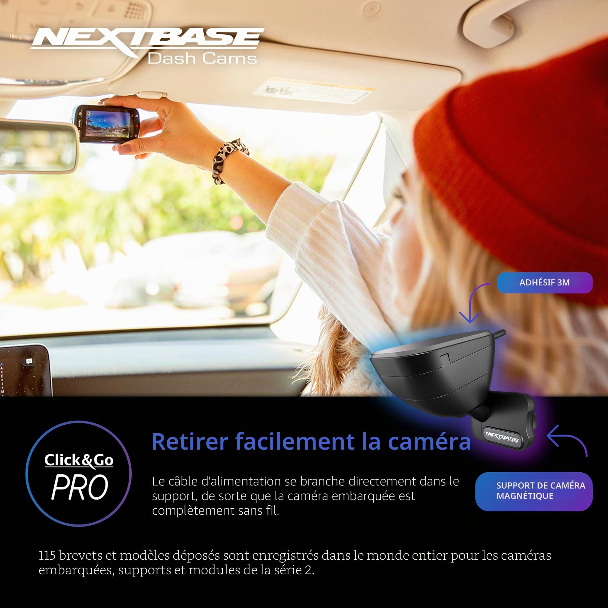 Nextbase Caméra embarquée 222XR avant et arrière avec caméra de pare-brise arrière et carte SD 32 Go | Full HD 1080p 30 fps avec mode stationnement 24/7 et support Click&Go