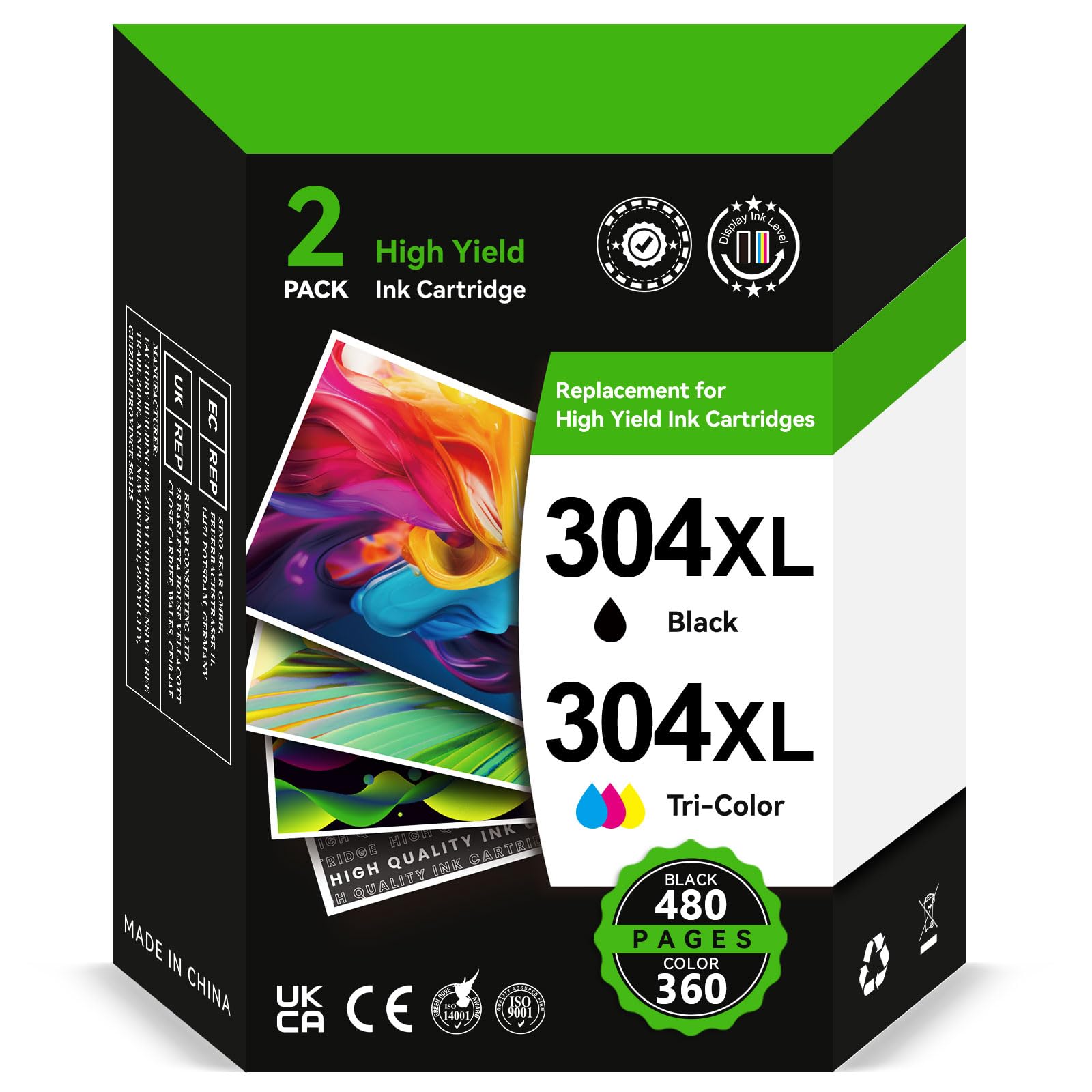 304 Printer Cartridges XL, 304 XL Cartridges Compatible with HP 304 Black Colour, 304XL Ink Cartridges for DeskJet 3720 2600 Envy 5030 5032 DeskJet 3750 3760 2630 3735 2622 3762 3730, Pack of