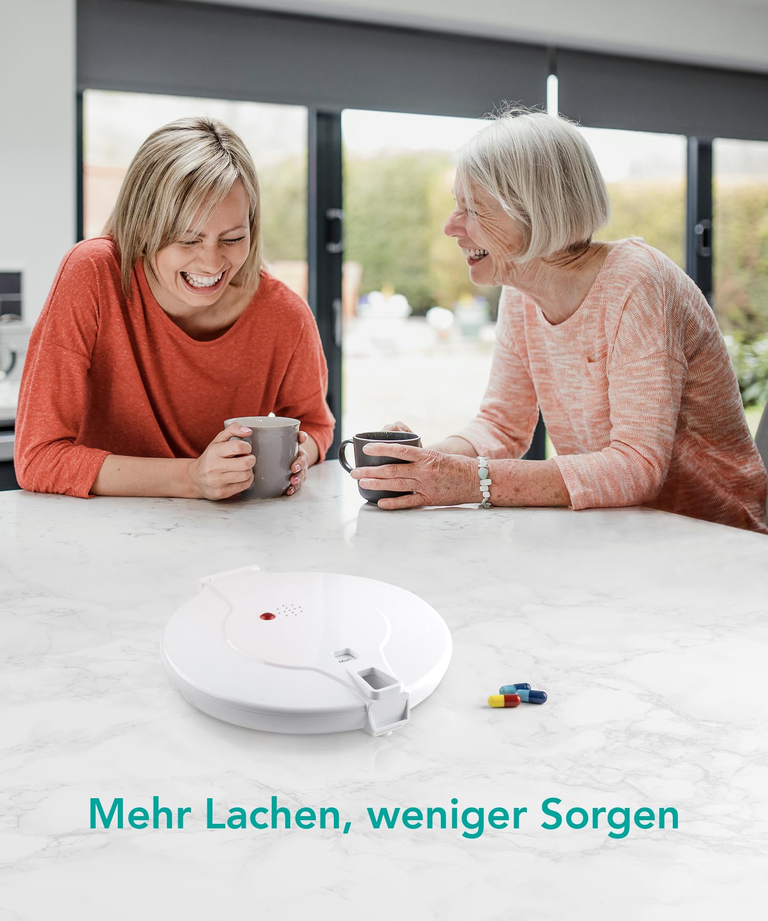 TabTime automatischer Tabletten-/Pillenspender mit Erinnerung, transparenter Deckel, verschließbar mit Zeitschaltung, ideal für Alzheimer- und Demenzpatienten, mit Dosierungsringen auf Deutsch