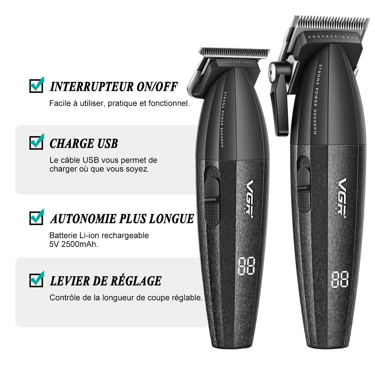 VGR 640 Tondeuse à cheveux Professionnelle Pour Hommes Avec Écran LED | Ensemble Tondeuse Et Trimmer Sans Fil, Kit De Coupe Zero Gap T-Blade, Lame En Céramique DLC, Kit Cadeau Premium