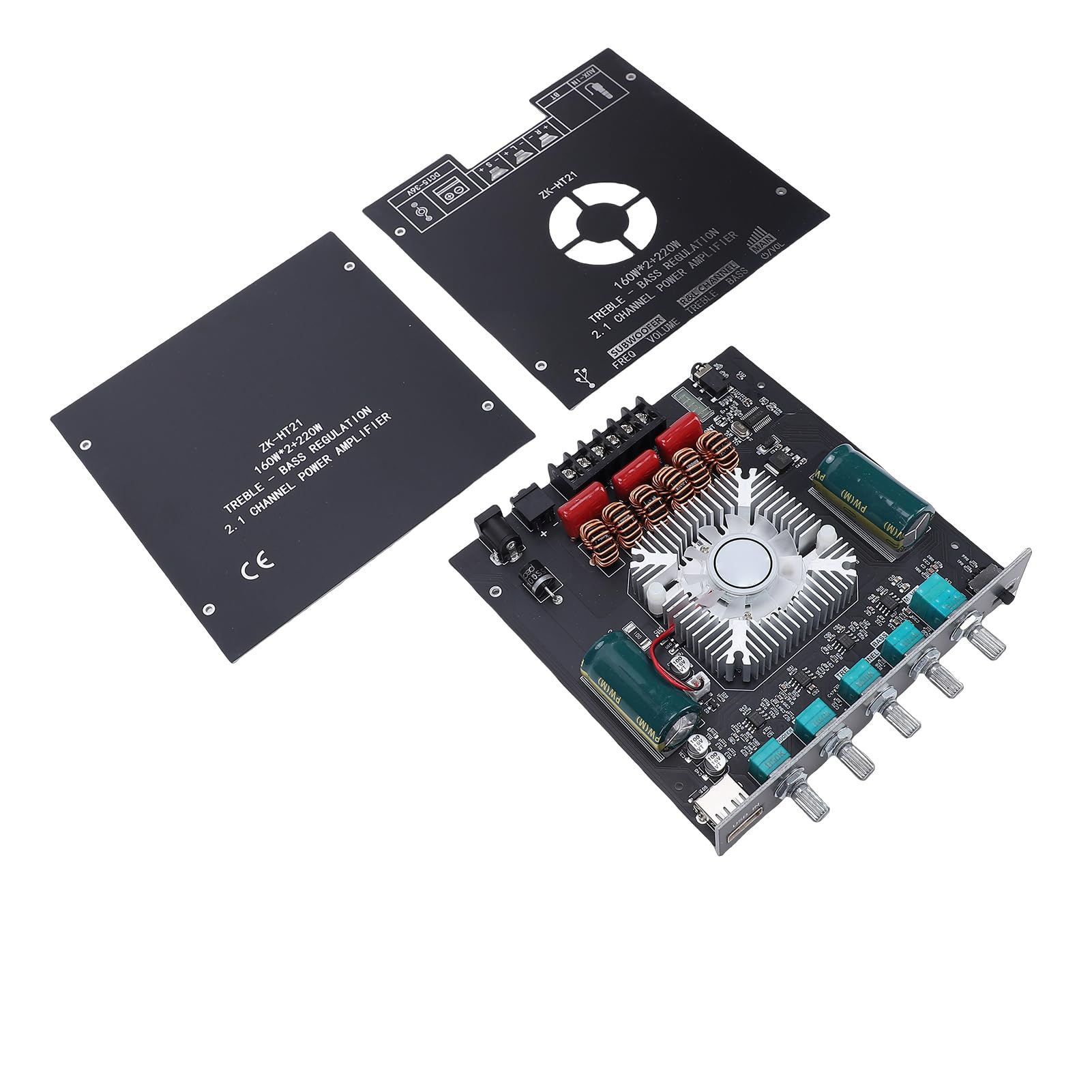 Denash Scheda Amplificatore Audio a 2.1, Modulo Amplificatore 5.0 con Uscita HiFi 160Wx2 e Ventola Silenziosa, per connettività USB AUX Compatibile con TDA7498E (ZK-HT21)
