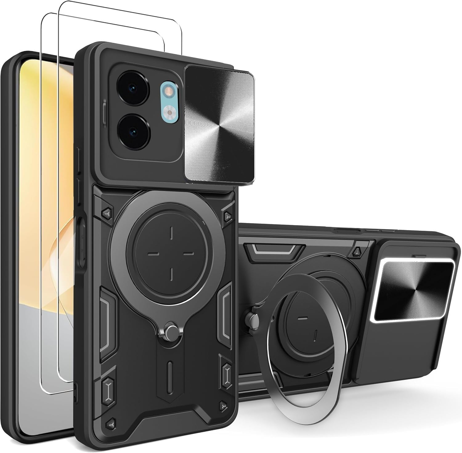 WRTBSZMONE for Infinix Smart 9 / Hot 50i Case Cover with Screen Protector [2 PACK] Built Slide Camera Protection Cover,Military Heavy Duty Protective Phone Case - Black