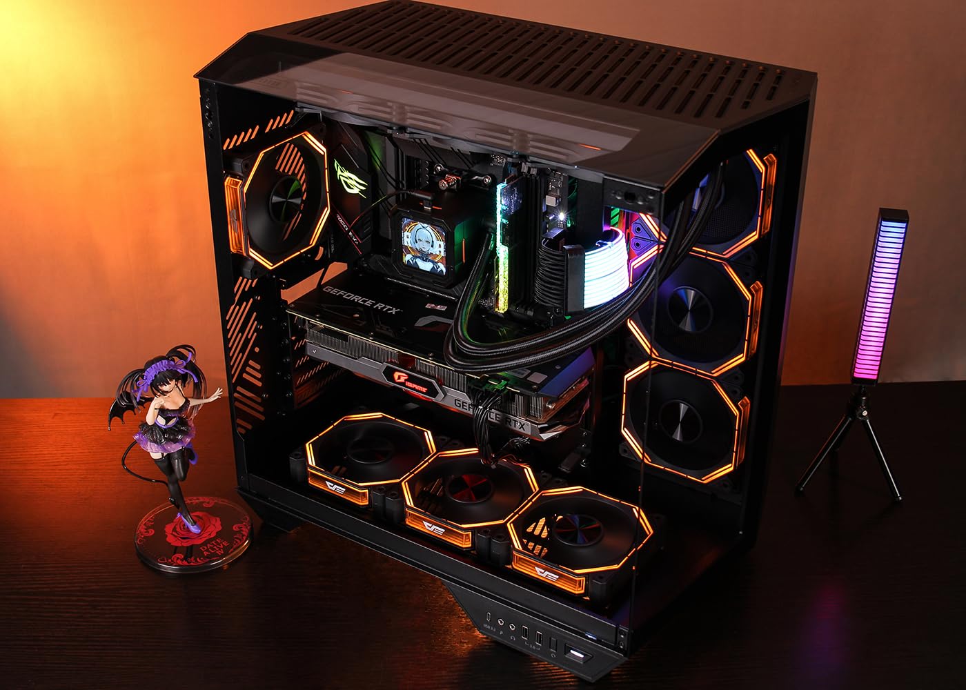 darkFlash Case PC ATX Full-tower Gaming, Scheda Madre con Connettore Posteriore, Doppia Camera, Vetro Panoramico, Fino a 2x360mm Rradiatori, Compatibile con RTX 40 (DY470) (1 Ventole PWM ARGB, Nero)