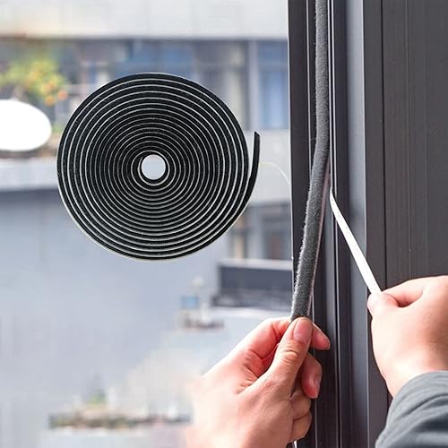 Miniatura 15 de Bruiefpap Burlete impermeable de 39.4 pies para puertas y ventanas, aislamiento autoadhesivo para ventanas para invierno, burlete para tapón de Gris