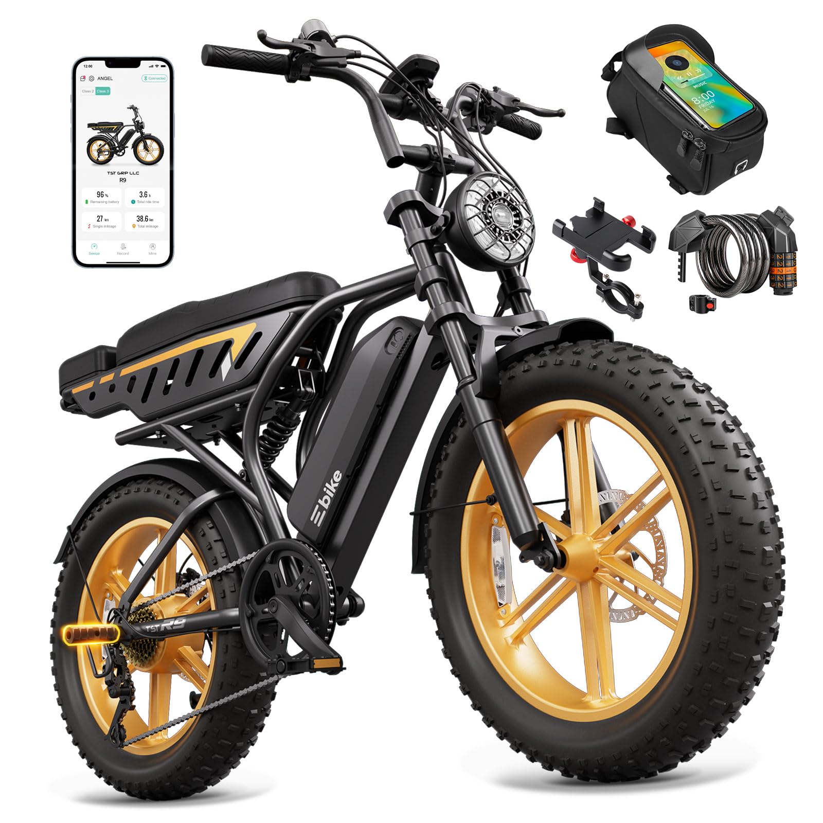 TST Electric Bike for Adults, 48V 15/30 Ah Battery, 65/100 Miles Range