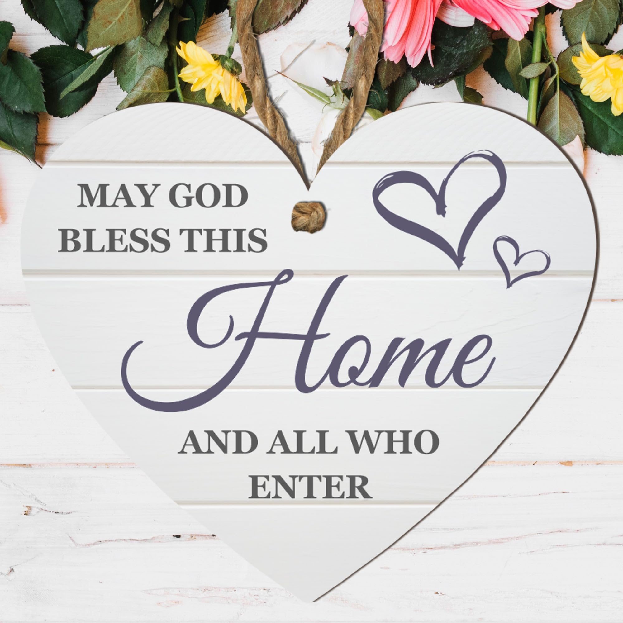 May God Bless This Home and All Who Enter" Heart-Shaped Wall Plaque – Sign for Christian Home Décor – Blessing Gift for Housewarming, Wedding, or Entryway Decoration (Medium: 14 cm (H) × 14 cm (W))