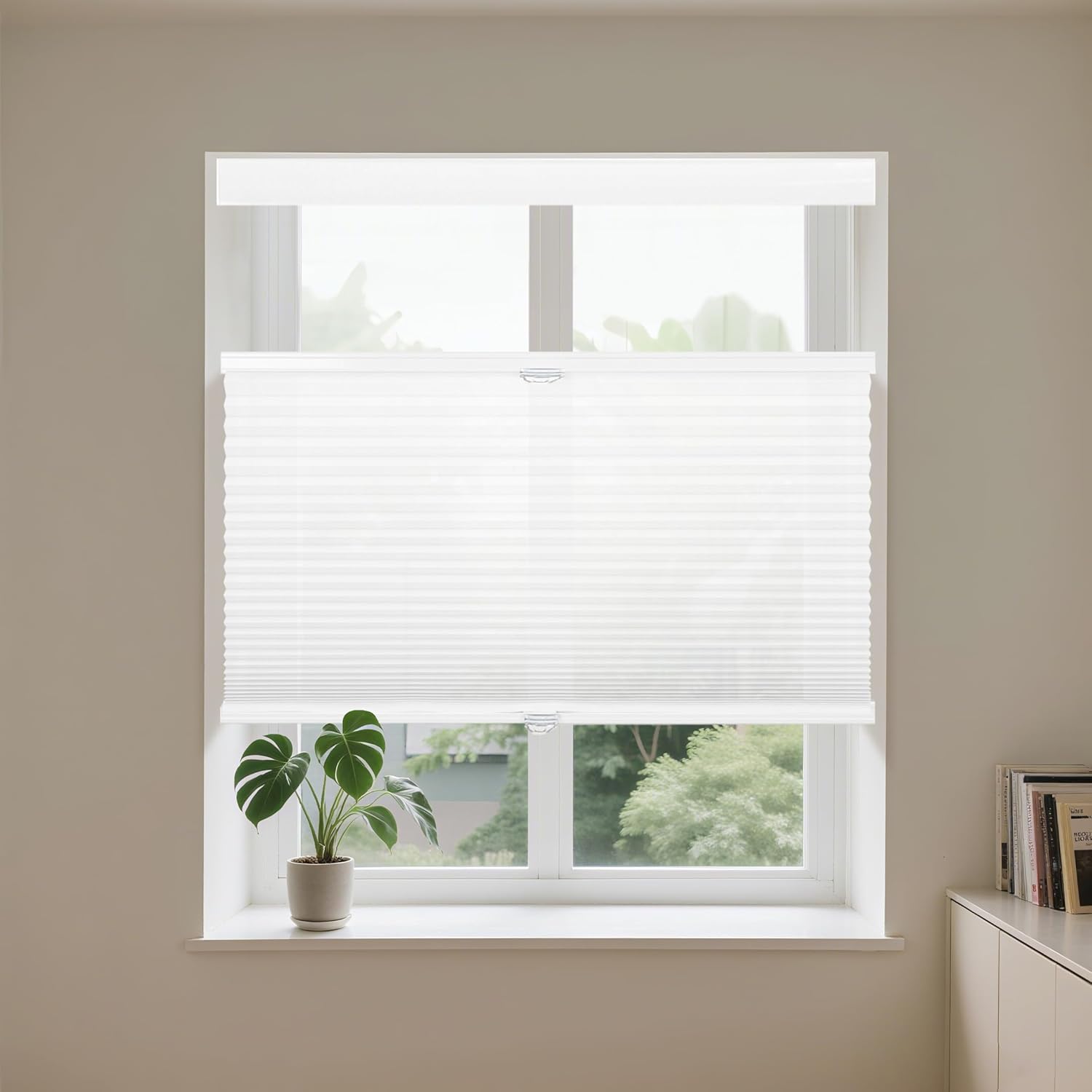 Allesin Top Down Bottom Up Cellular Shades, Blackout Shades Noise Reduction, Honeycomb Blinds Cordless Room Darkening for Bedroom Office, Light Filtering (White,29"x64") White-light Filtering 29"W x 64"H