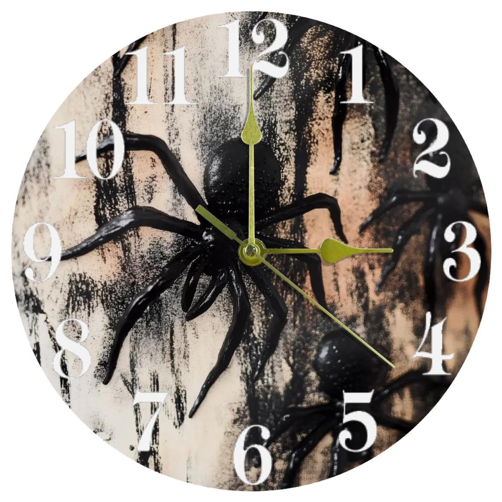 Horloge murale araignée noire à quartz sans tic-tac pour salon moderne