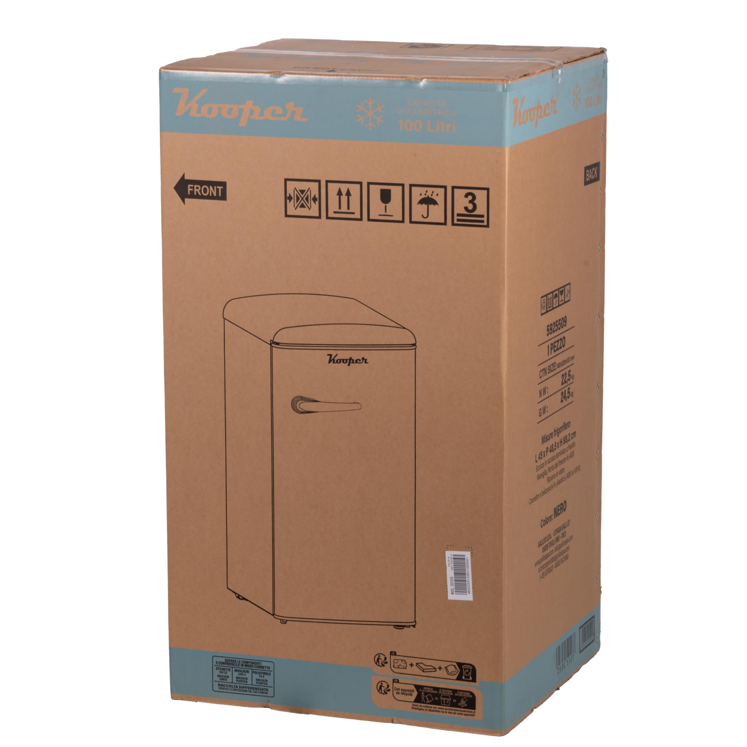 Frigorifero vintage monoporta 100 L 44,9X48,3X88,2 cm, nero, Kooper