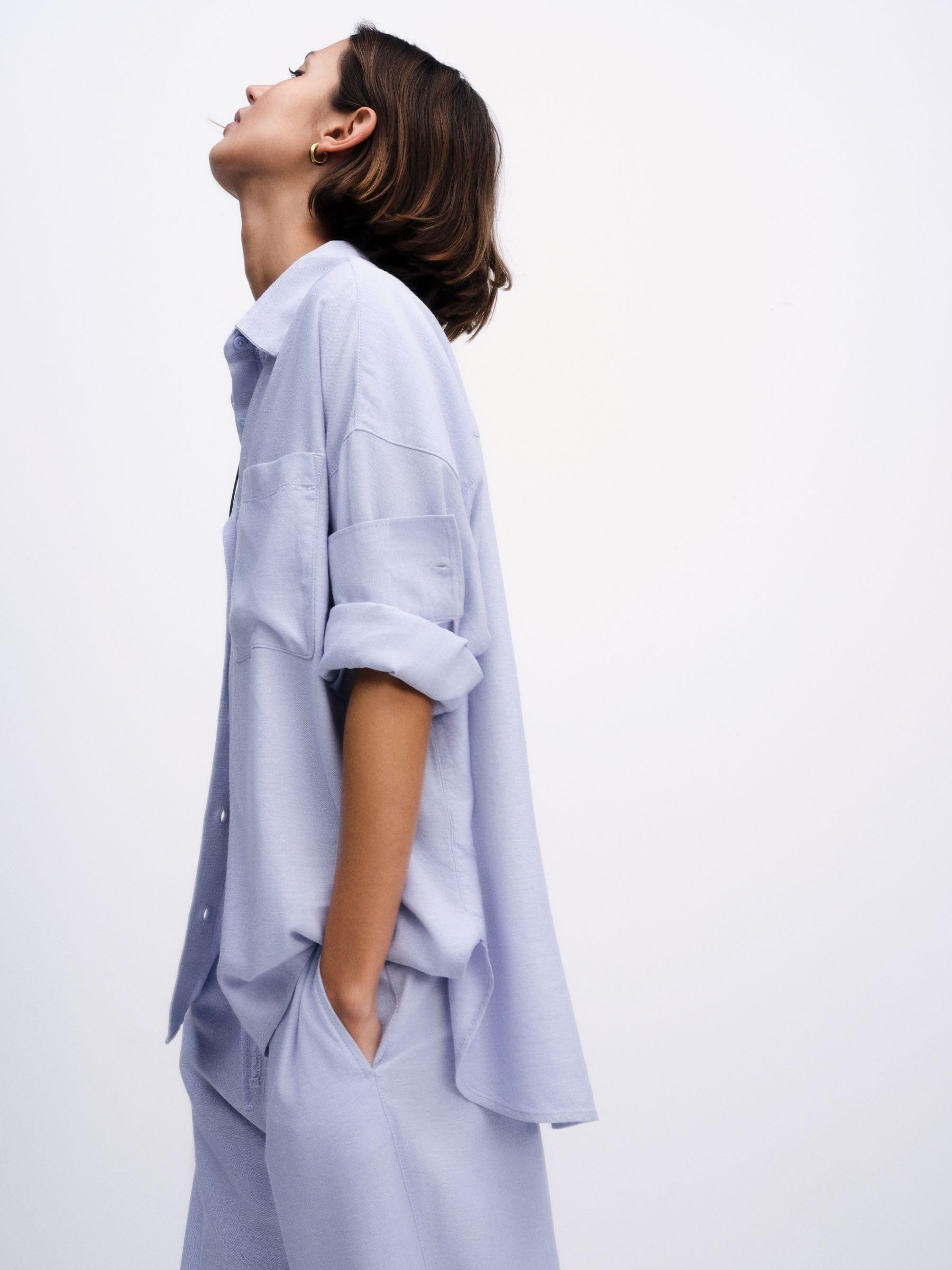 THE SET Damen Langarmshirts mit Knöpfen und Leinenanteil, 2er-Pack