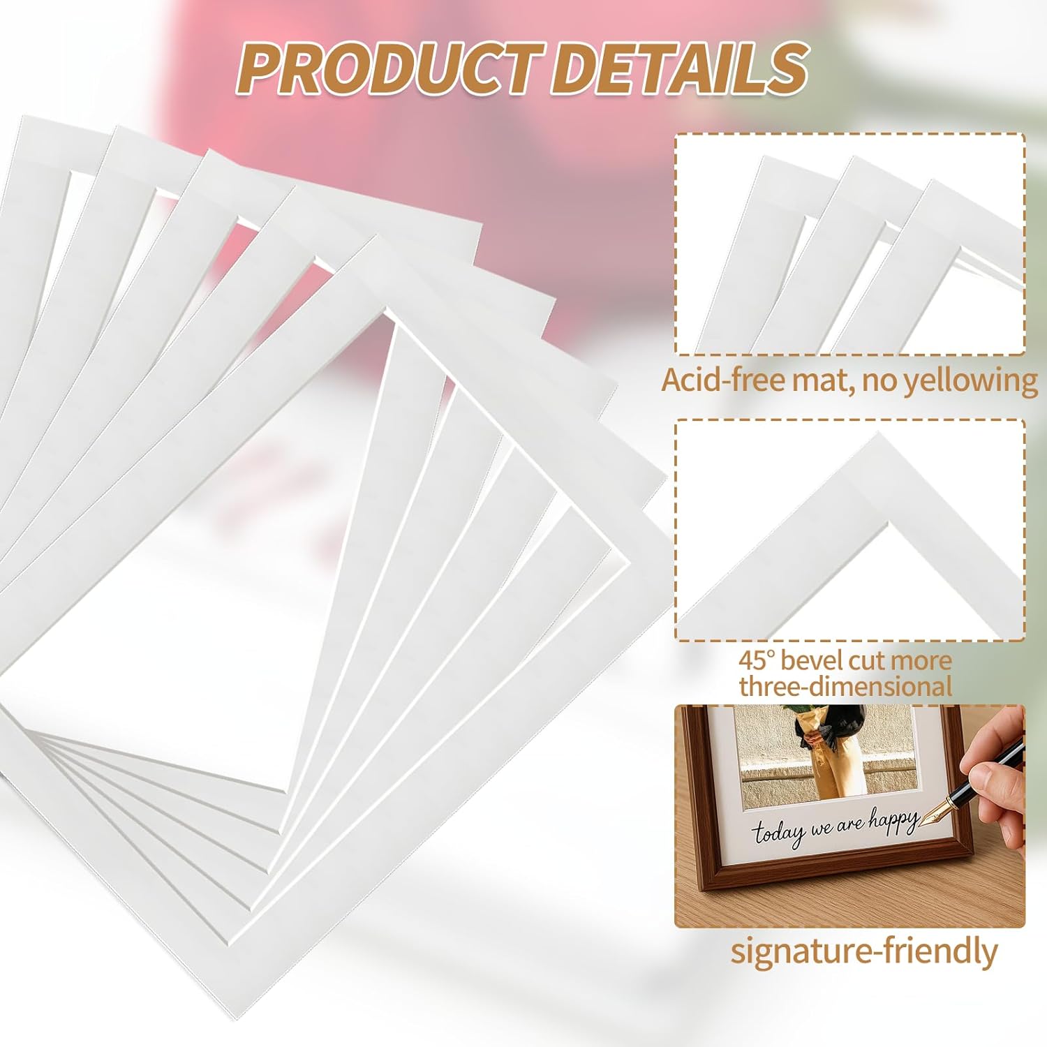10 Pack 8x10 Inches Picture Frame Mats，Acid-Free Photo Frame Mat with 45° Bevel Cut for 5x7 Pictures,Picture Matting for Artwork and Home Decor - Image 3