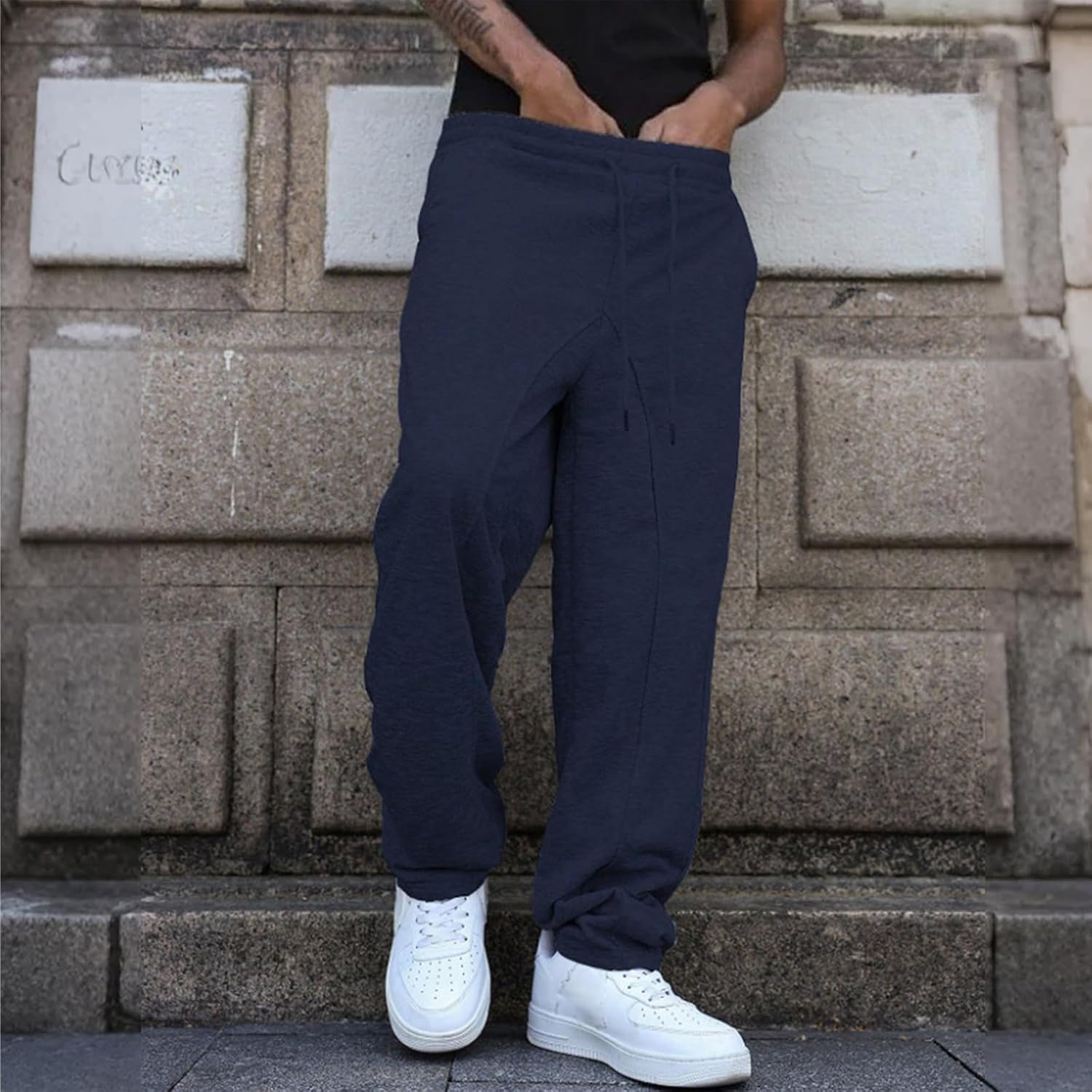 WENKOMG1 Men's Jogger Sweatpants Loose Fit Athletic Workout Running Training Jogging Gym Open Bottom Sweatpant, S-2XL
