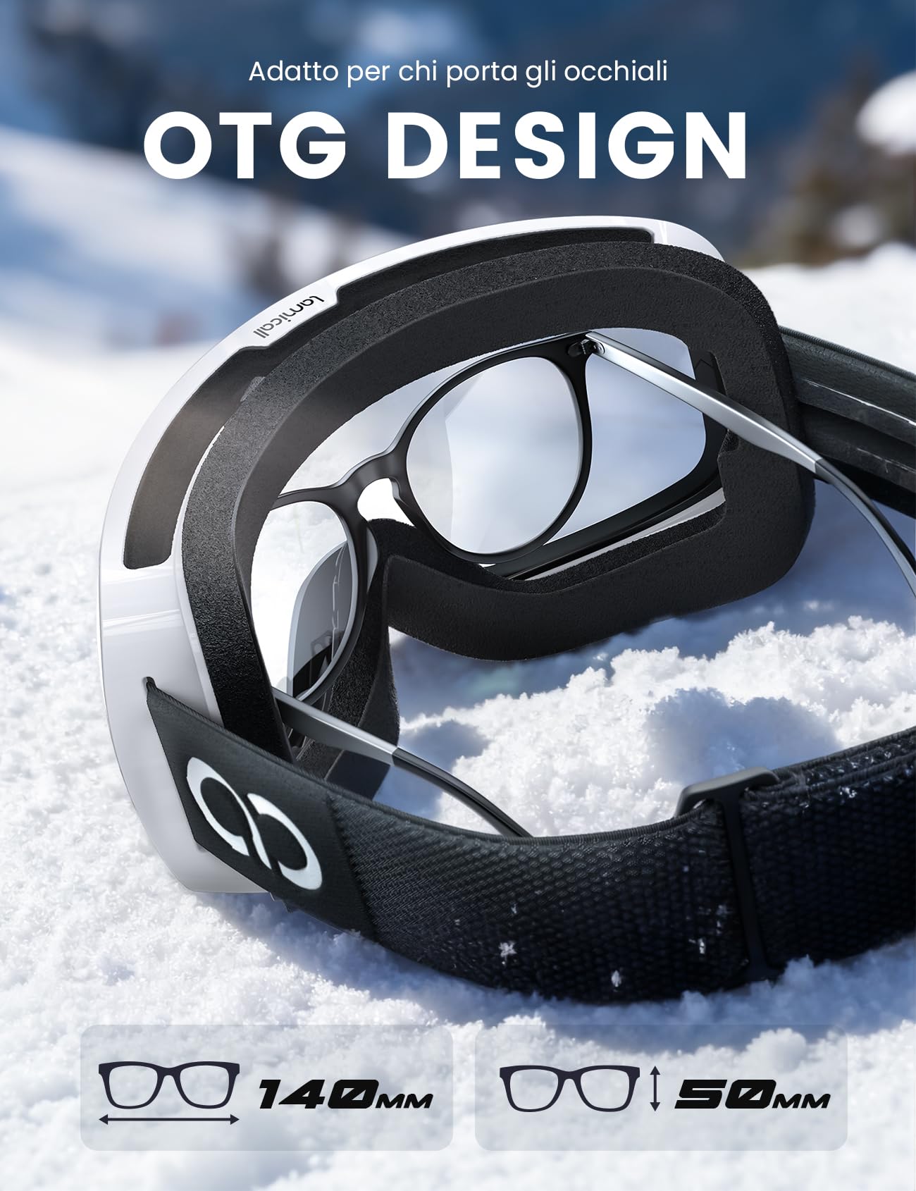 Lamicall Maschera da Sci Uomo, Occhiali da Sci OTG - [Ultra HD Lenti Sferiche & Anti Nebbia Brevettato] Occhiali Snowboard, UV400 Protezione, Maschera Snowboard Donna Visione Più Ampia