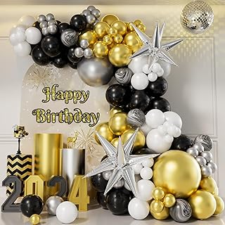 AobkDeco 154PCS Black and Gold Balloons Garland Arch Kit with Silver Explosion Star Agate Balloon for Graduation retirement Party Birthday Anniversary Party Supplies