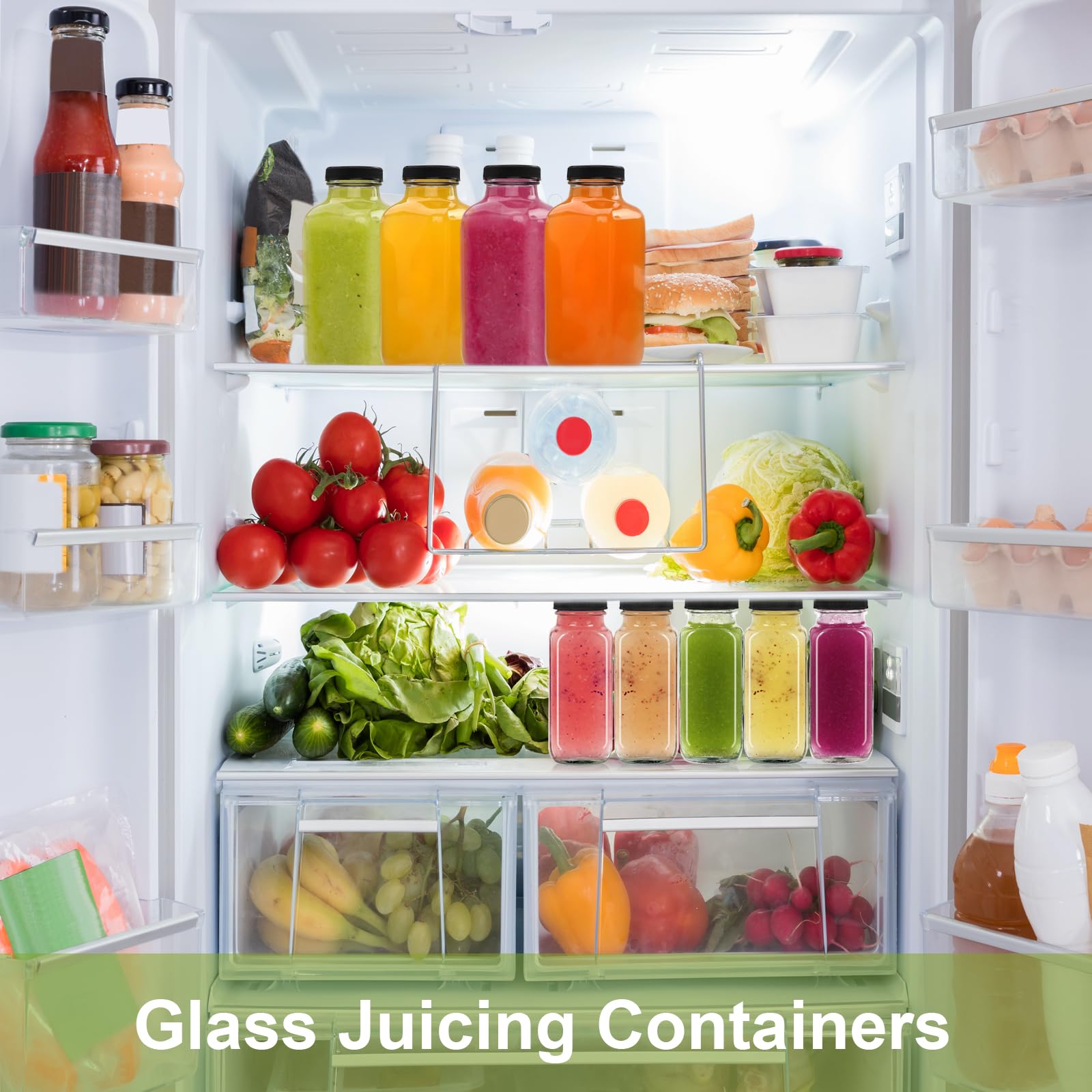 NEWMIAO Paquete de 12 botellas de jugo de vidrio de 8 onzas con tapas, botellas de vidrio reutilizables, recipientes de jugo de 250 ml con cepillo, botellas de agua para leche, jugos, kombucha,