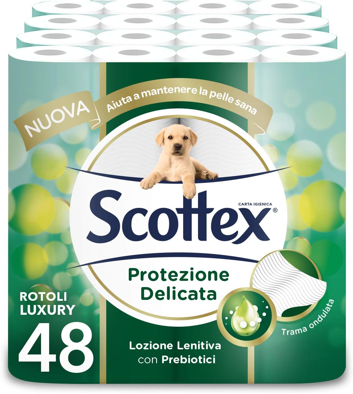 Scottex Gentle Protective Toilet Paper - Pack of 48 Rolls - 4440 Gr