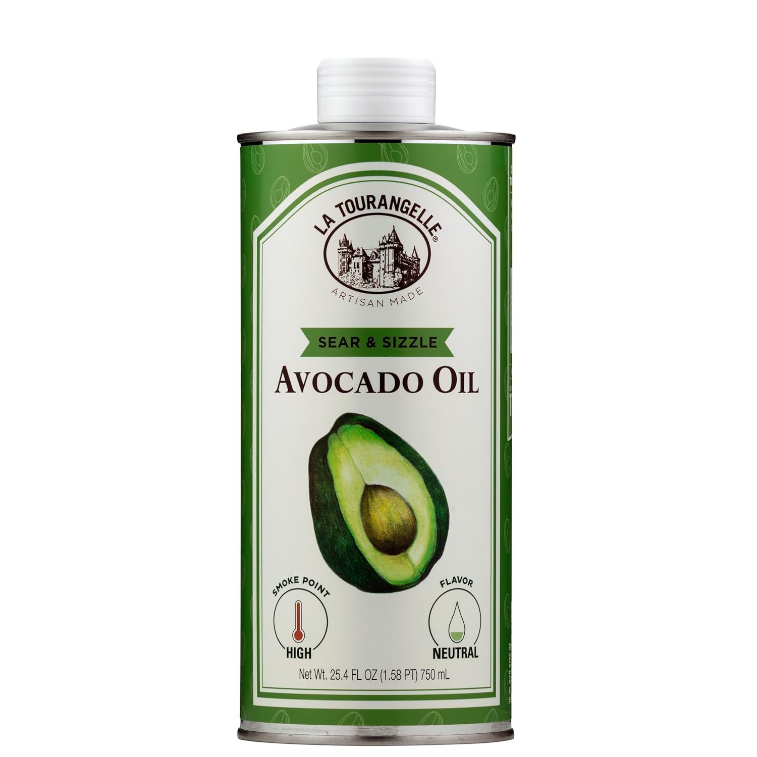 La Tourangelle, Sear & Sizzle Avocado Oil, Handcrafted from Premium Avocados, High Smoke Point Refined Oil Great for High Heat Cooking, Frying, Cast Iron Seasoning, 25.4 fl oz