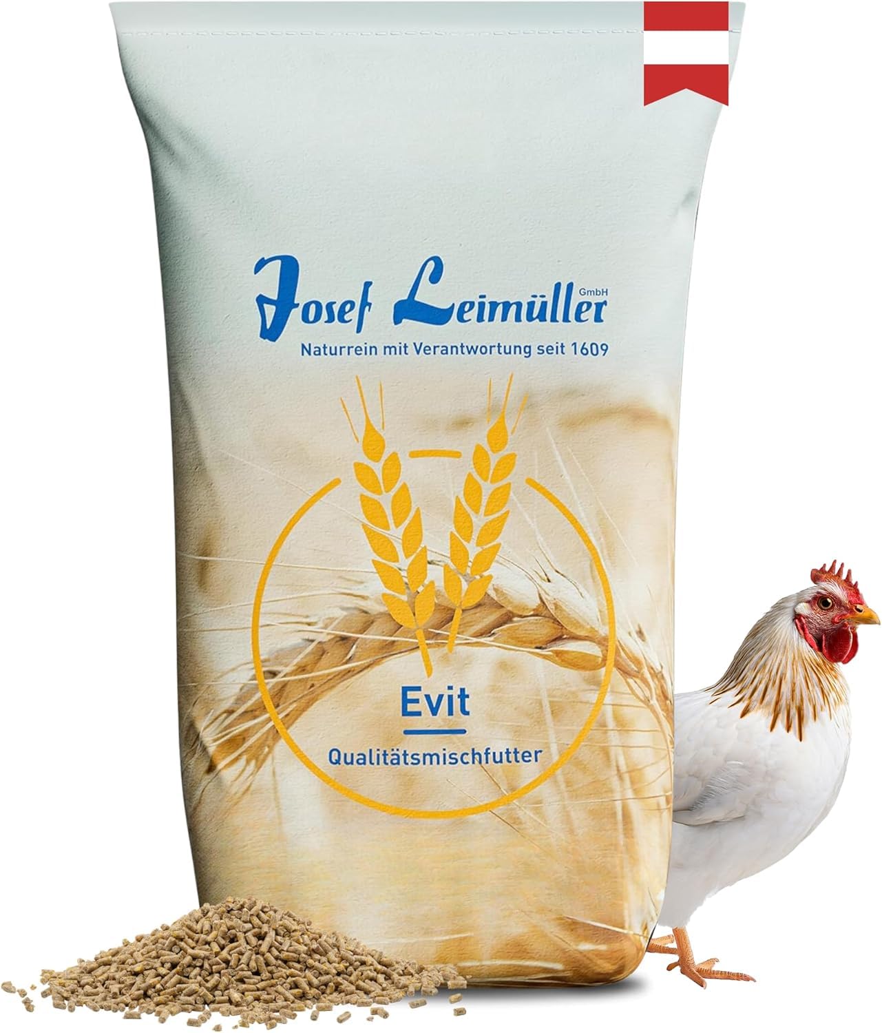 Leimüller Mangime per galline ovaiole 25kg - Antiparassitario con agrumi & erbe, Alta accettazione, Uova resistenti, Senza OGM - Prodotto in Austria