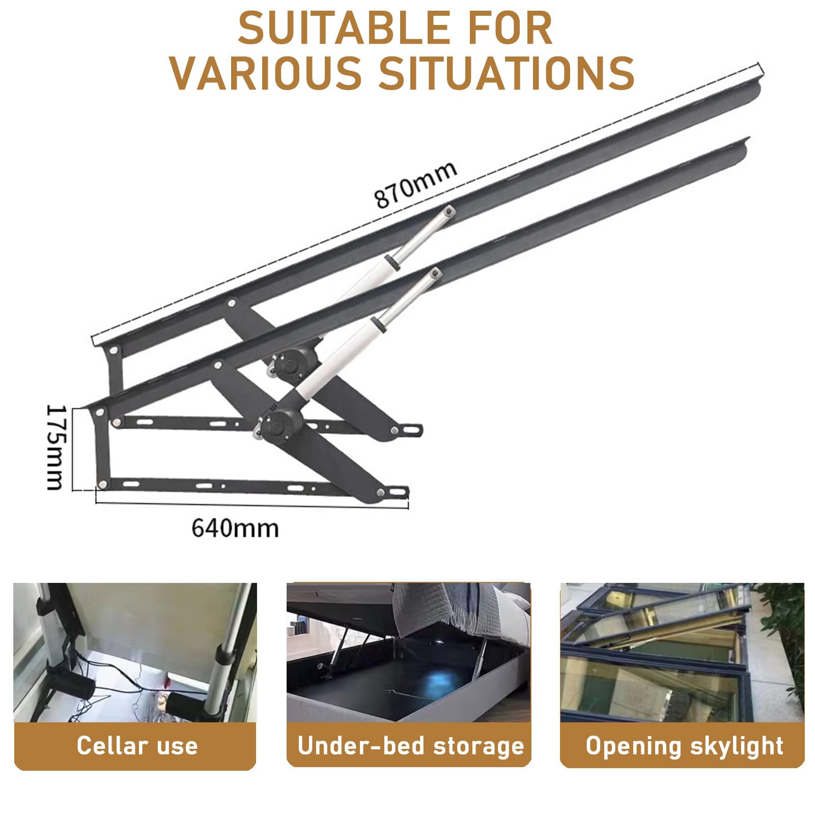 Mecanismo Eléctrico de Elevación de Cama con Control Remoto Inalámbrico; Funcionamiento Silencioso y Fácil Instalación; Capacidad de Carga de 600 kg; Apto para Camas con arcón Black-80cm