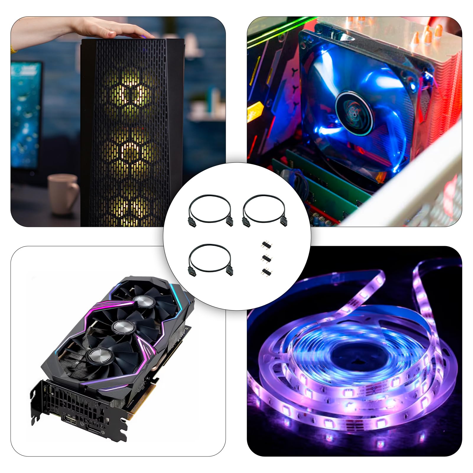 Câble d'extension ARGB 3 broches 5V femelle-femelle 0.5m pour ventilateur et bande LED RGB PC
