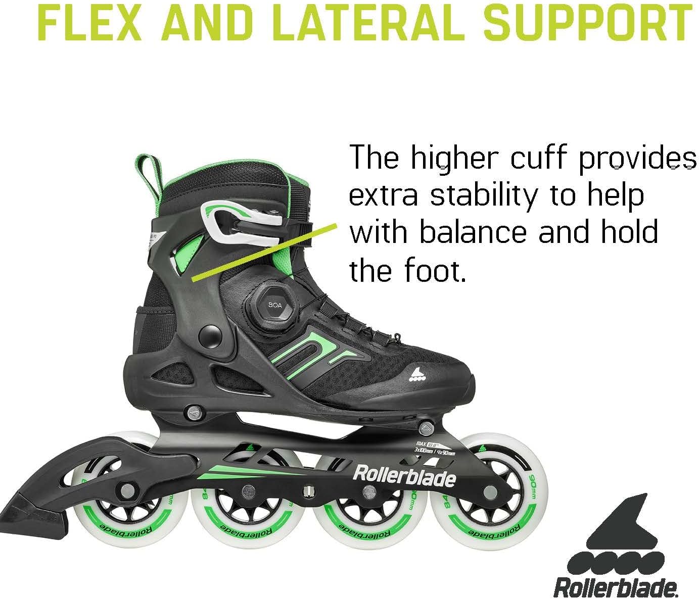 Rollerblade Macroblade 90 BOA Women's Adult Fitness Inline Skate, Black and Mint