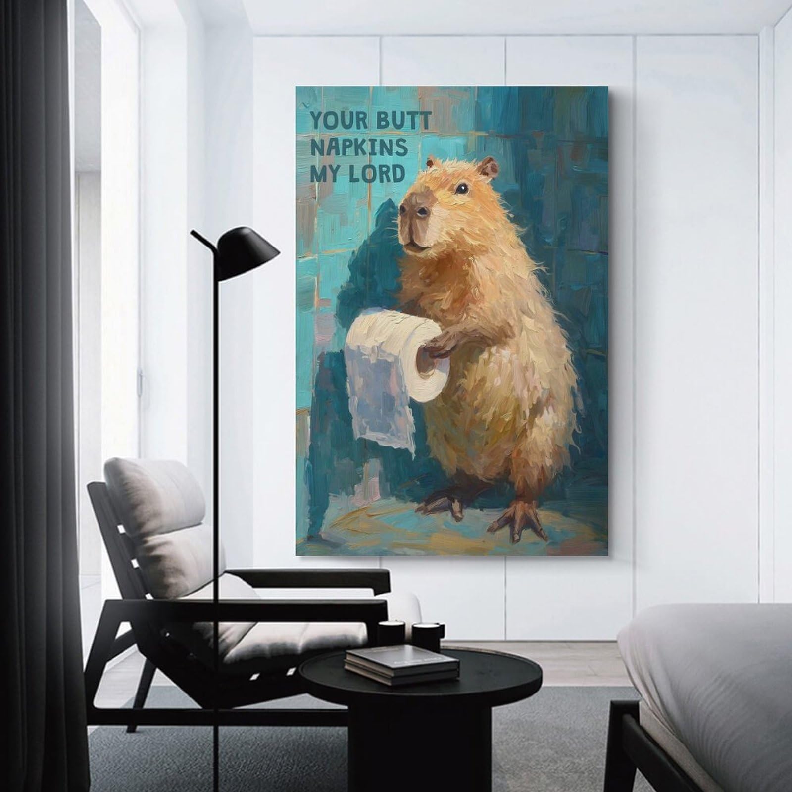 Junmoney Unframe-Style-23 Decorative Wall Artwork Capybara Your Butt Napkins, 12X18inch(30X45cm), For Sofa Walls, Lounge Or Home Corners, Modern Wall Decor For Cosy Interiors