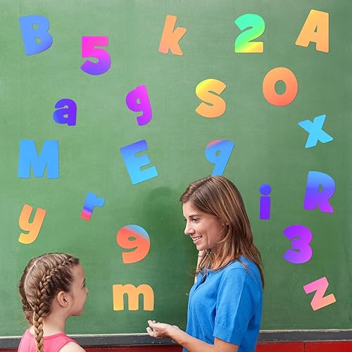 Miniatura 5 de Lincia Juego de 72 letras iridiscentes para tablón de anuncios que incluyen 26 letras mayúsculas, 26 minúsculas, 10 números y 10 letras puntuales,