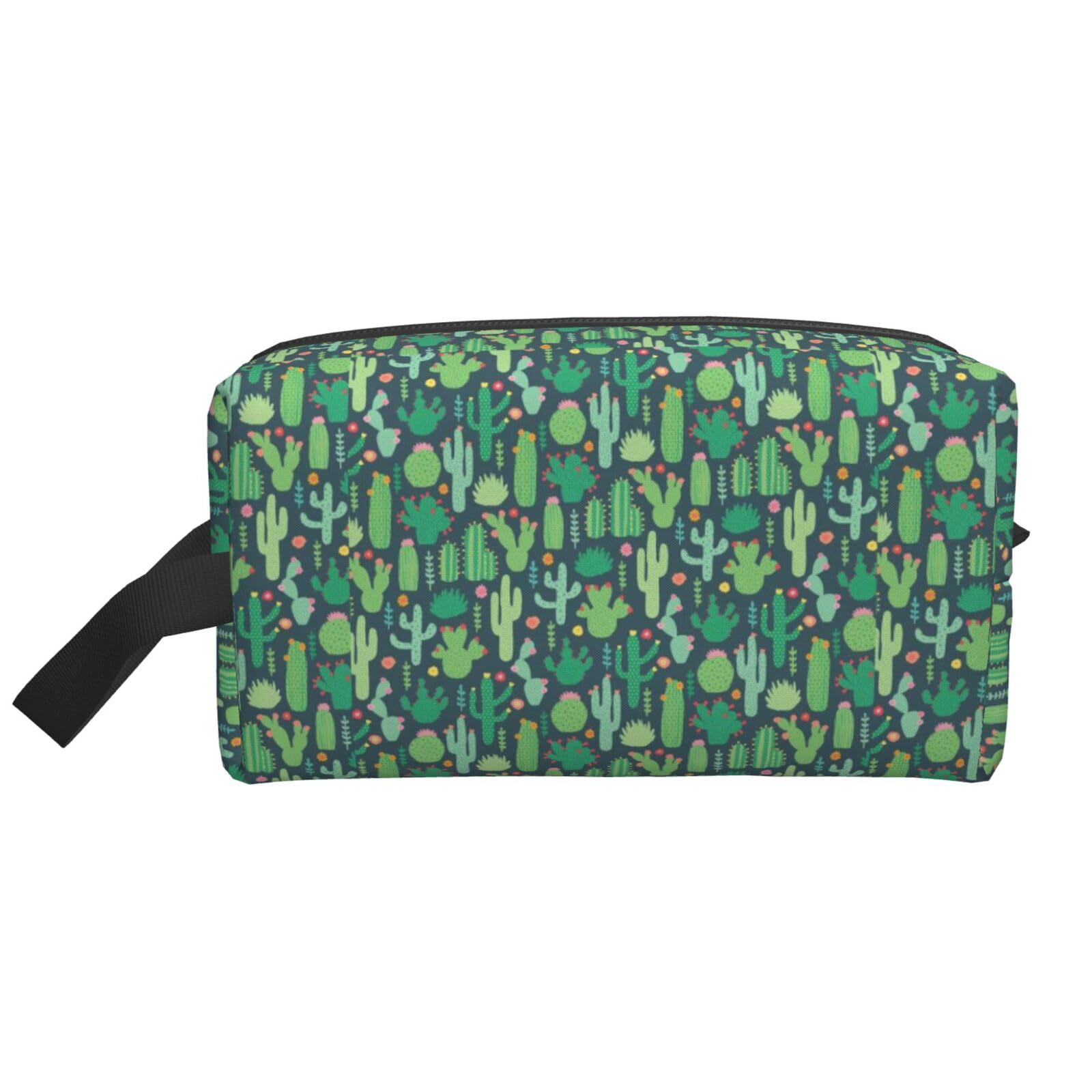 Ercgad Unisex White Cute Cactus Seamless Illustration Print Large Capacity Travel Toiletry Bag Cosmetic Pouch Daily Storage Makeup Case