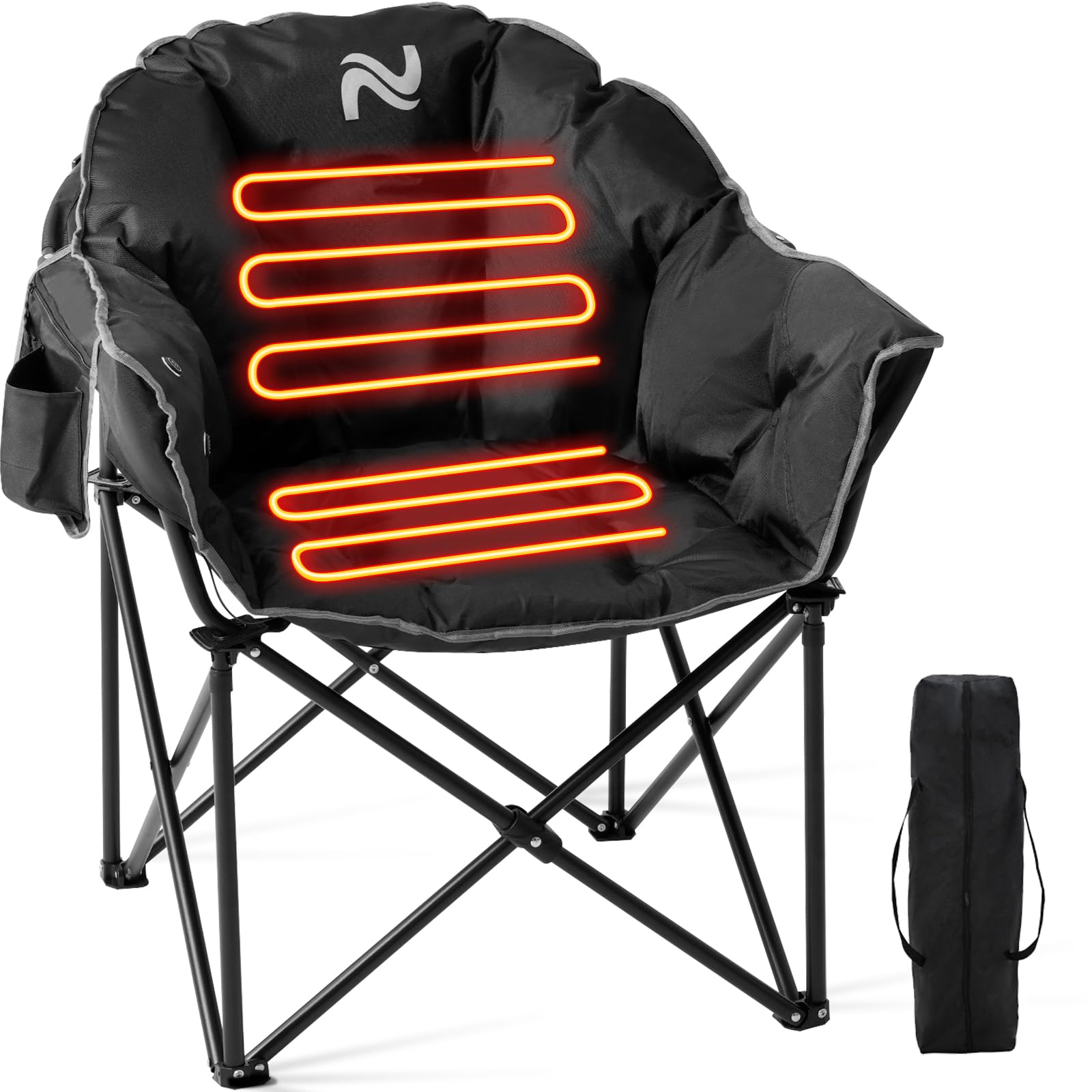 Mosener Oversized Heated Camping Chair, 3 Heating Modes Folding Heated Chairs Outdoor Sports, Portable Padded Camping Chair Heat Up for Lawn Patio