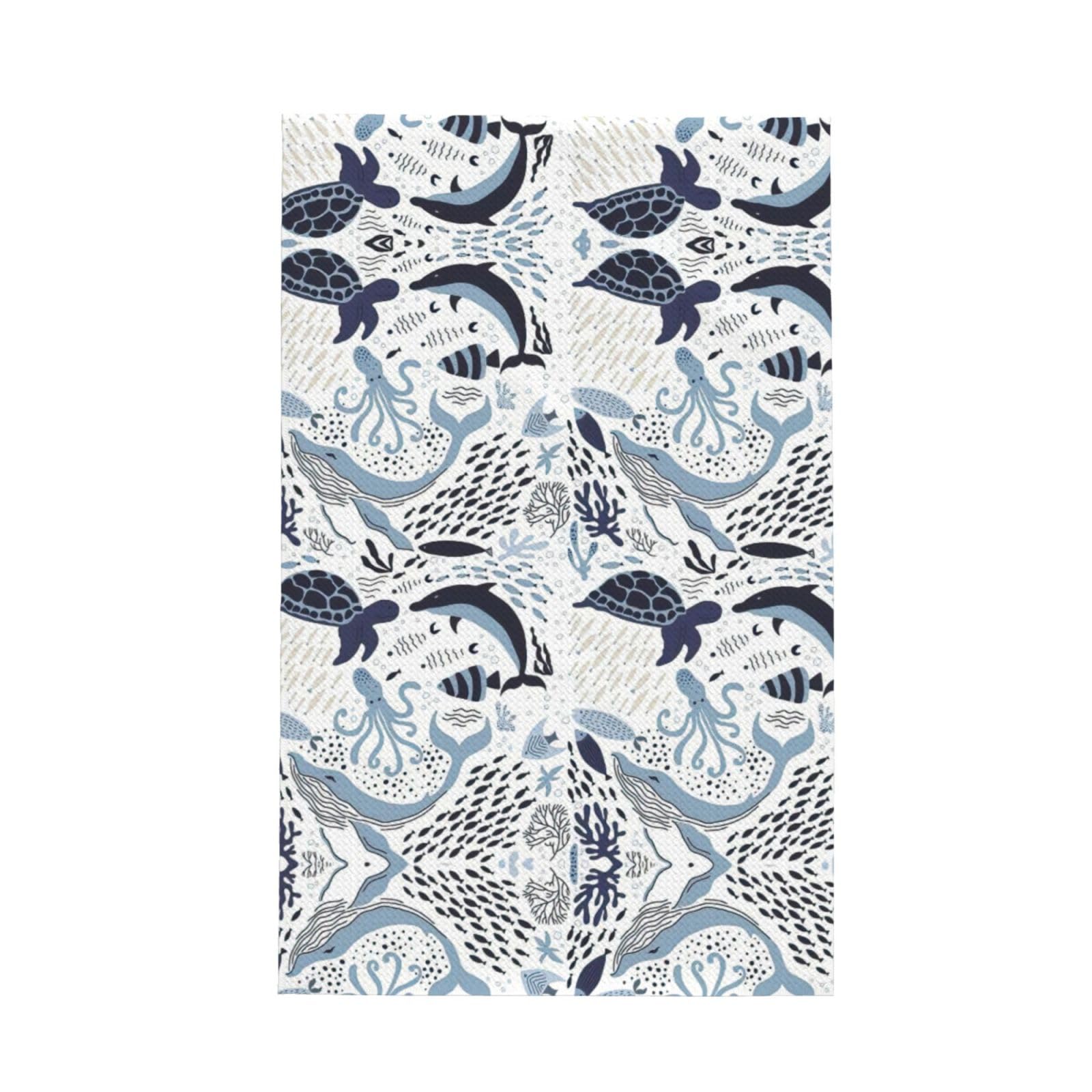Xxahnbm Black Turtle Octopus Pattern Ocean Theme Print Waffle Kitchen Towel,Absorbent Hand Towel