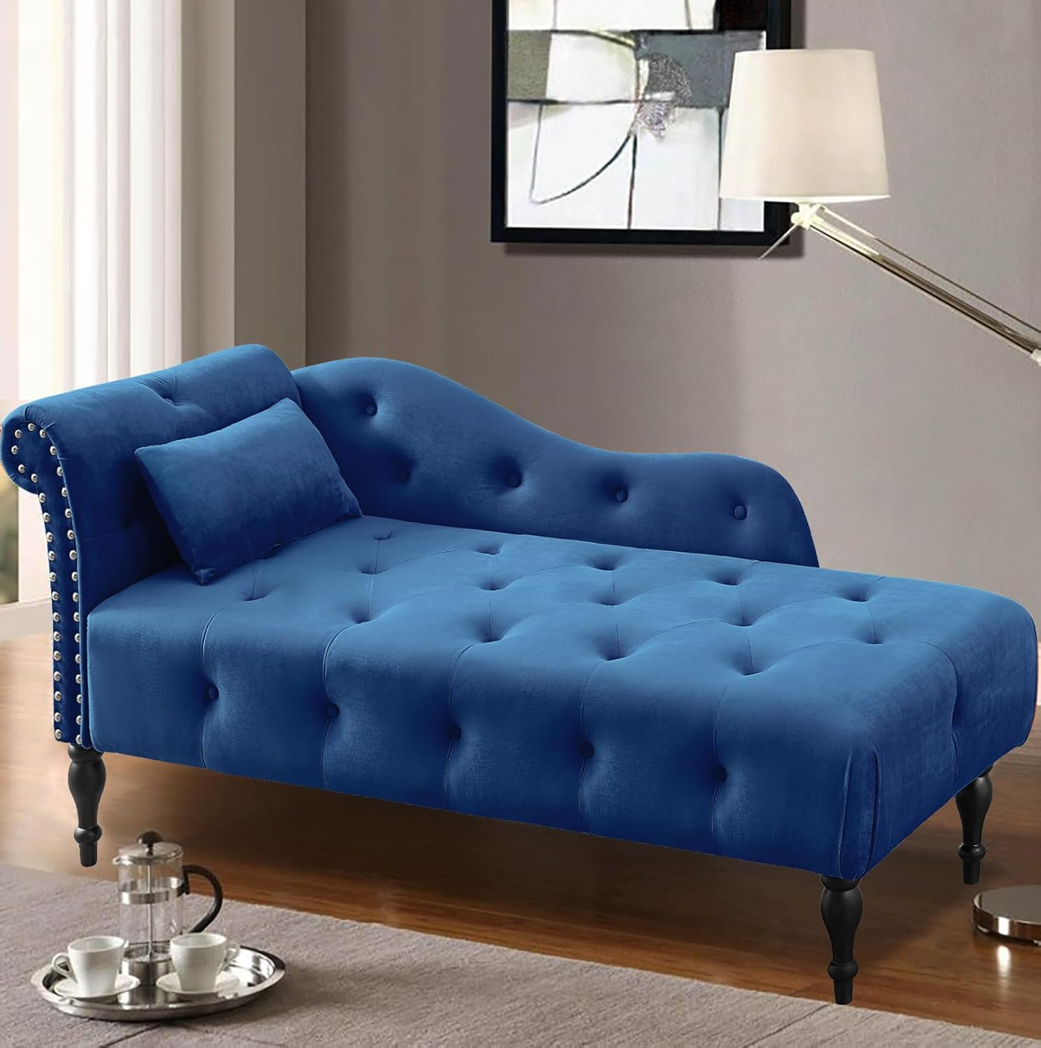 Anwick Chaise Lounge Indoor Tufted Fabric, Modern Upholstered Recliner Lounge Chair for Living Room Bedroom, Sleeper Lounge Sofa (Blue)