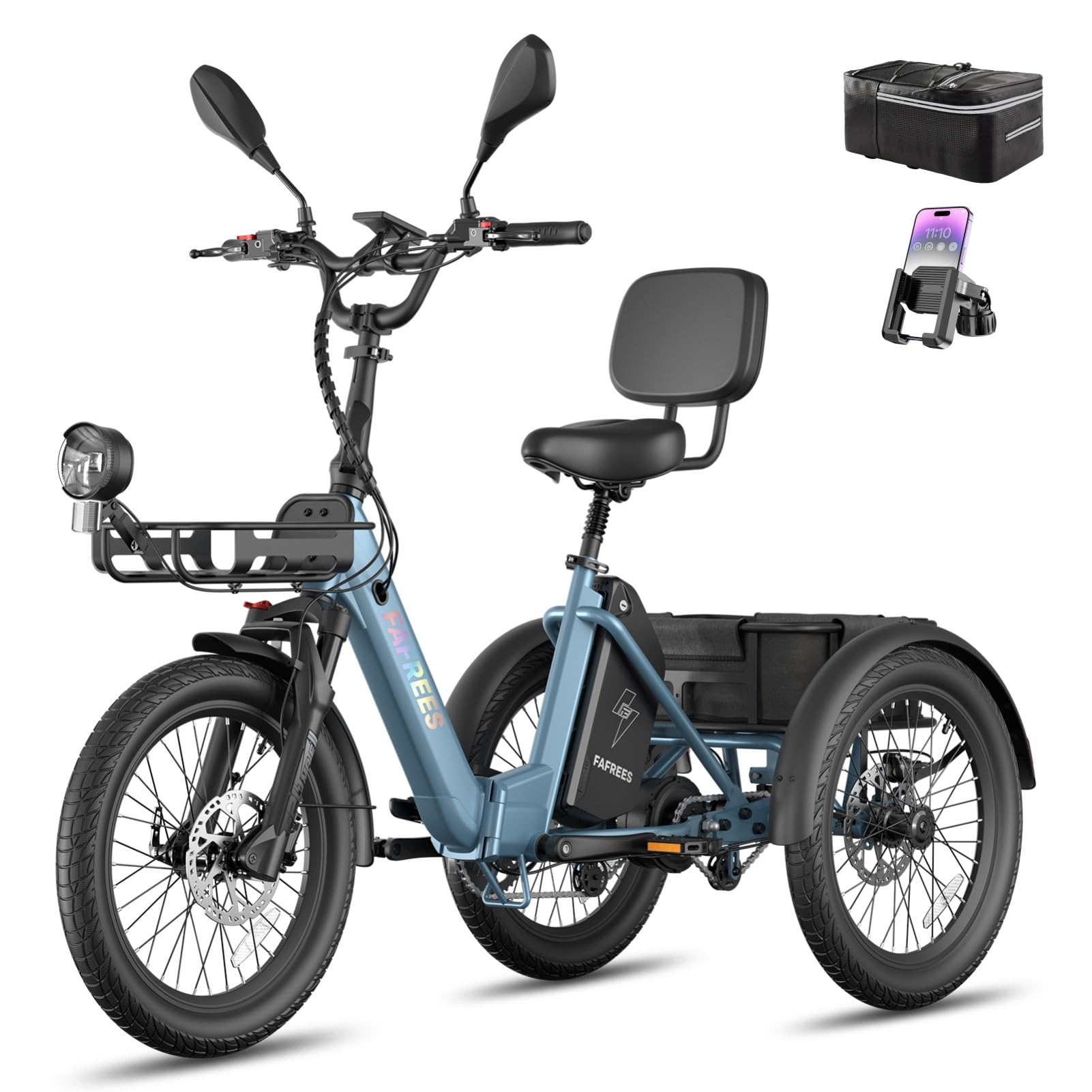 Fafrees F20 Mate II Klappbares Elektro Dreirad | Unisex für Damen & Herren | 250W Motor, 48V 21Ah Akku, 180kg Traglast, Hydraulische Bremsen – Ideal für Stadt & Senioren