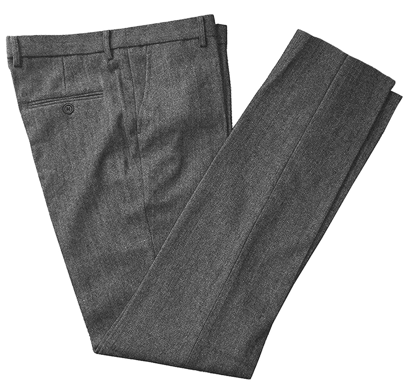 Tuikayoo Pantalon en tweed à chevrons en laine épaisse plissée à l'avant pour homme