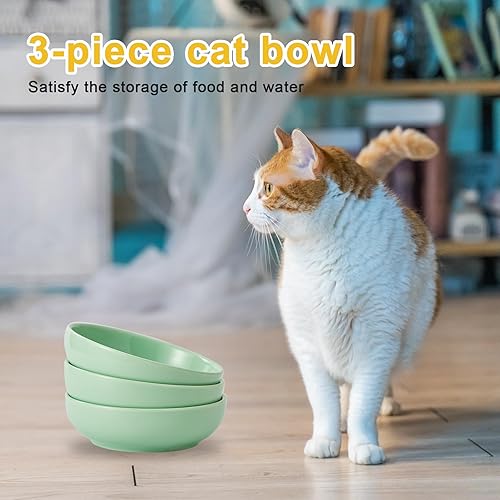 Miniatura 7 de Howise - Juego de cuencos de cerámica para gatos de 5.3 pulgadas, cuenco de comida poco profundo para mascotas pequeñas, plato para comida y agua,