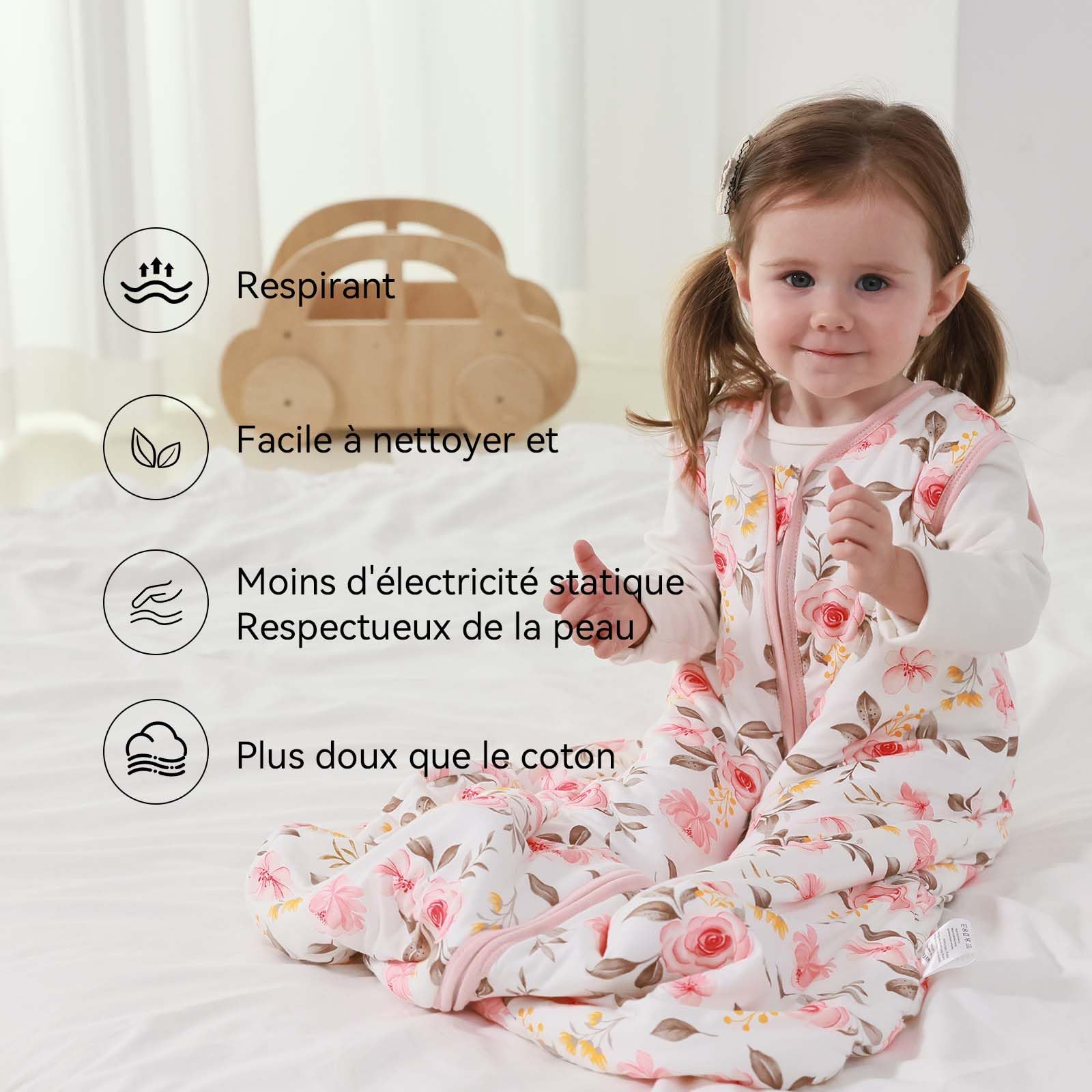 Gigoteuse pour bébé 1.0 Tog, lot de 2, en rayonne ultra douce fabriquée à partir de bambou, sac de couchage en fibre de bambou biologique pour bébé, idéal pour toutes les saisons(Rose,M)