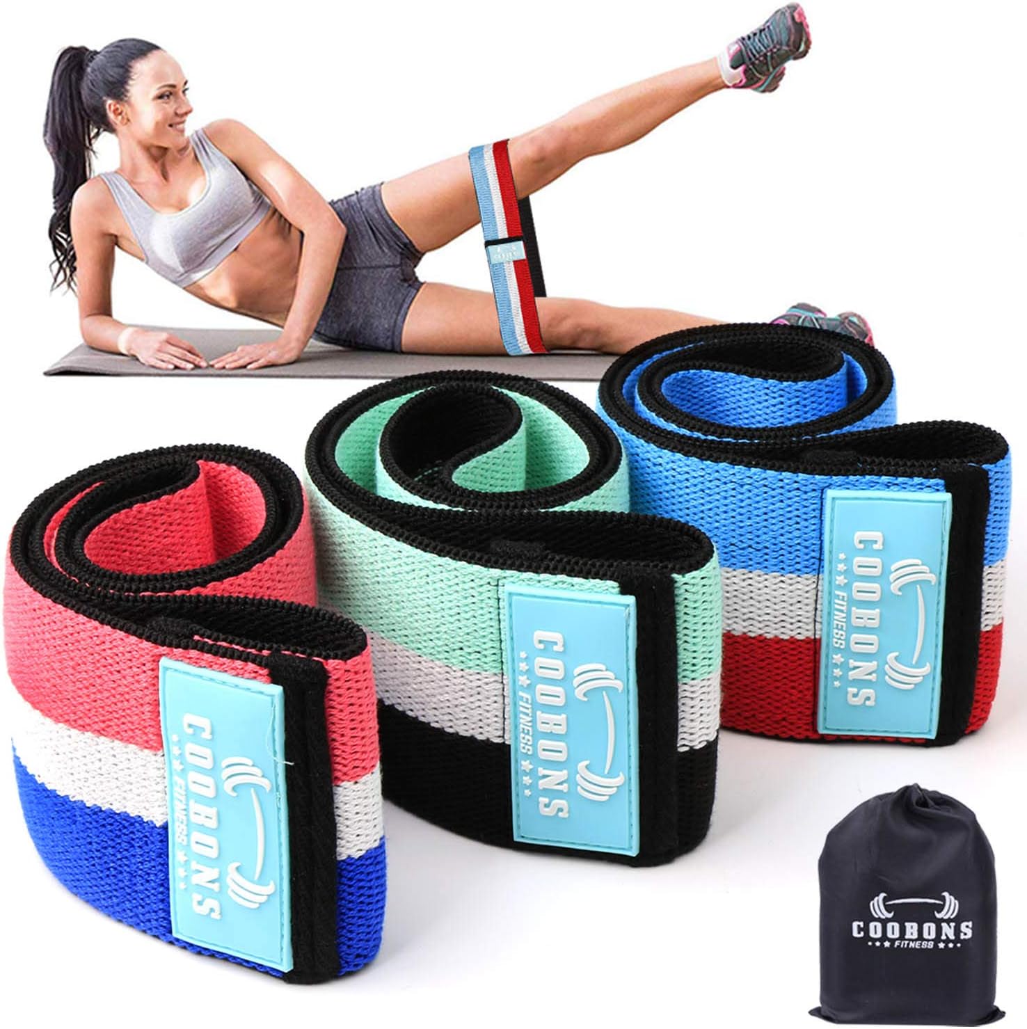 COOBONS Resistance Bands for Legs and Butt,Exercise Bands Set Booty Bands Hip Bands Wide Workout Bands Resistance Loop Bands Anti Slip Circle Fitness Band Elastic (Set 3)