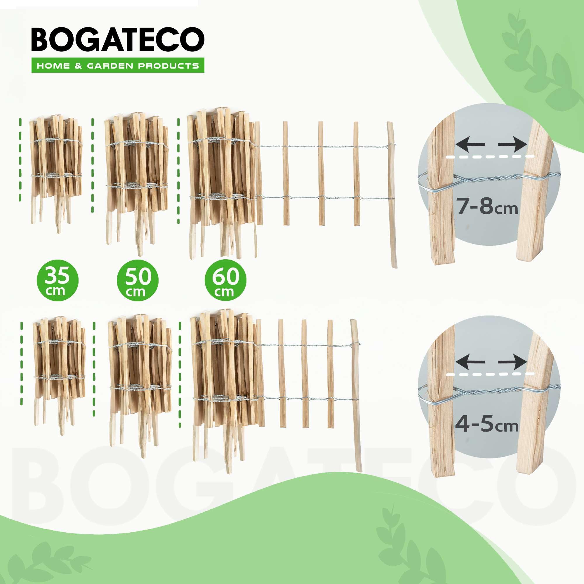 BOGATECO Piquet Clôture en Noisetier Bois | 500 cm de Long et 50 cm de Hauteur | Distance Entre Lattes 4-5 CM | Idéal comme Une Clôture de Jardin | Peut être Utilisé comme de Support pour Les Vignes