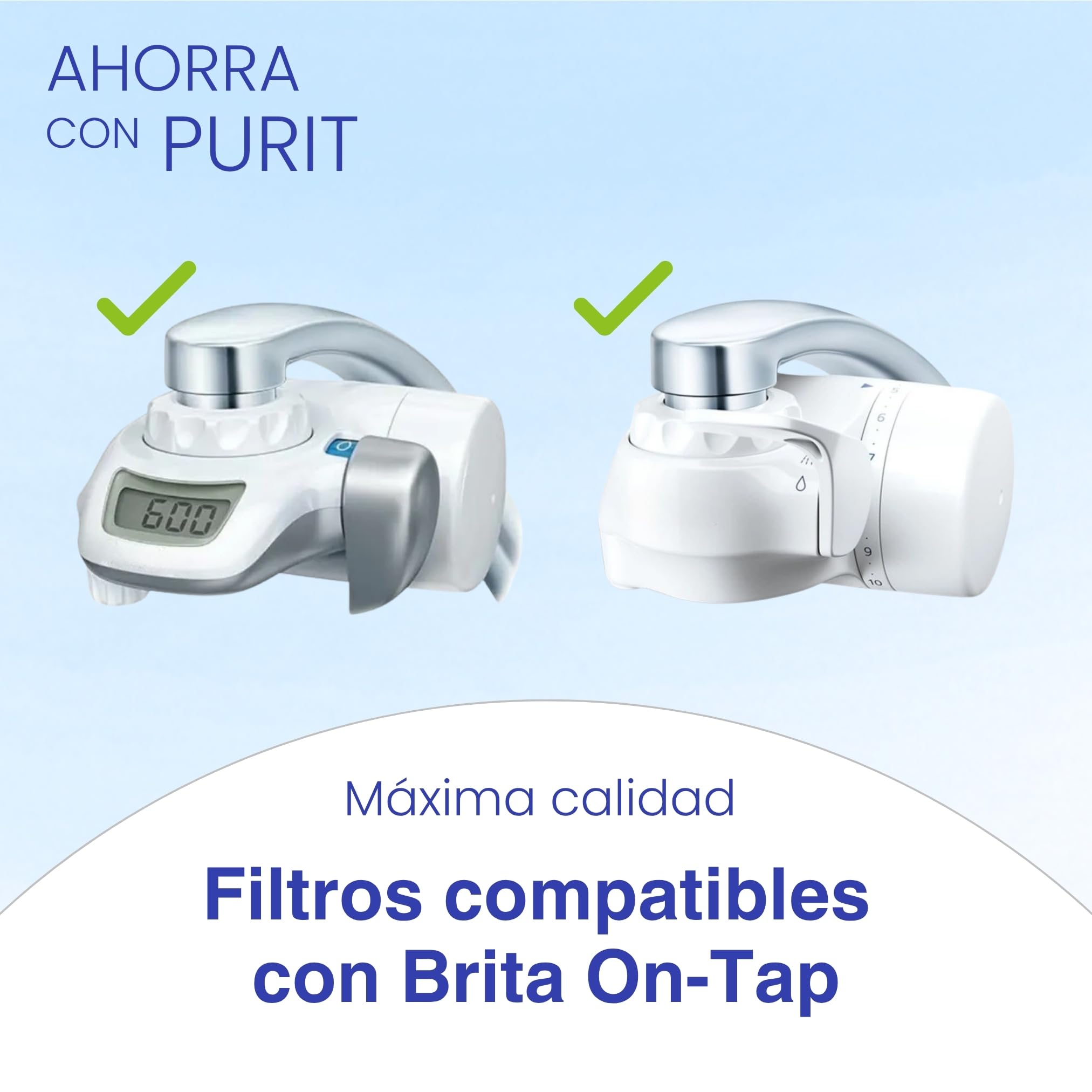 PURIT Filtros compatibles Brita On Tap (600 l/4 meses) Cartucho para Brita V-MF Reduce: cloro, PFAS, 99,99% de bacterias (5 unidades)