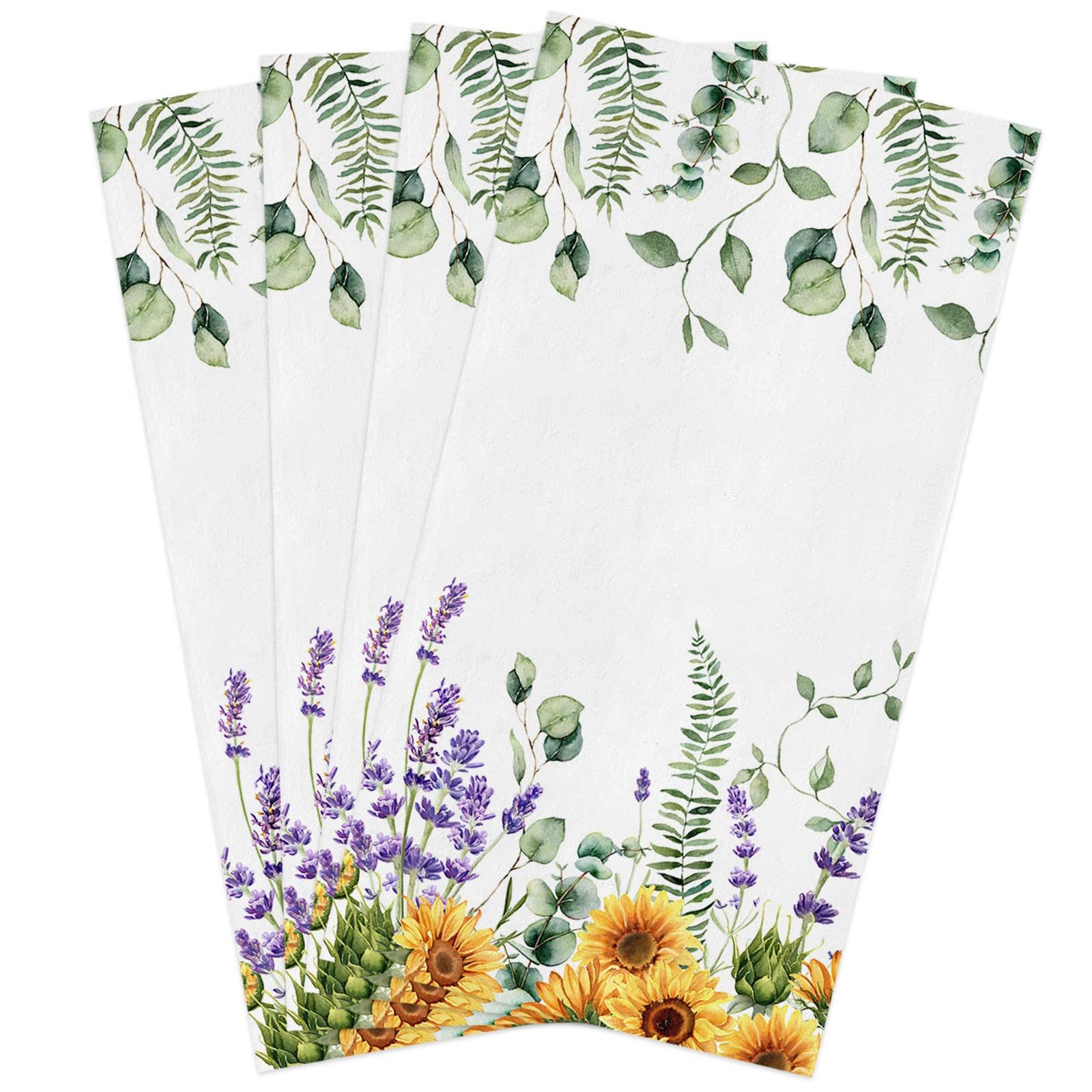 Dishcloths for Kitchen Absorbent Kitchen Towels Pack of 4 Spring Flower Sunflower Eucalyptus Leaf Lavender Summer Reusable Dish Rags Cleaning Cloths Kitchen Hand Towels for Cooking Baking,18x28 Inch