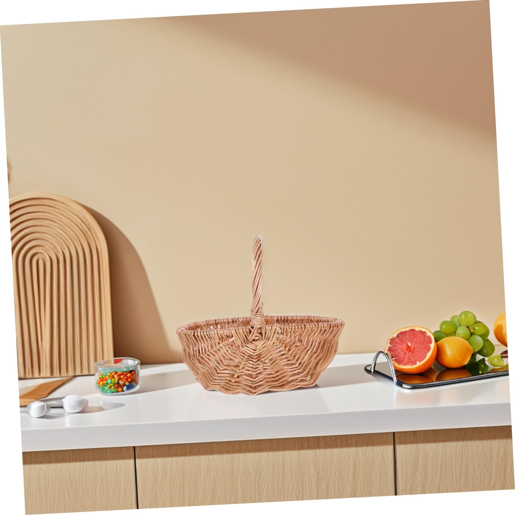 GALPADA Cesta de Picnic de Mimbre Tejida a Mano Pequeña 27 Cm para Frutas Verduras y Huevos Portátil Ligera para Camping y Picnic al Aire Libre