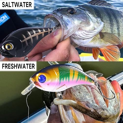 Miniatura 9 de Naiveferry Kit de 5 señuelos de crankbait, kit de señuelos de pesca Crankbait con ganchos agudos, señuelos de pesca para aparejos falsos, accesorios