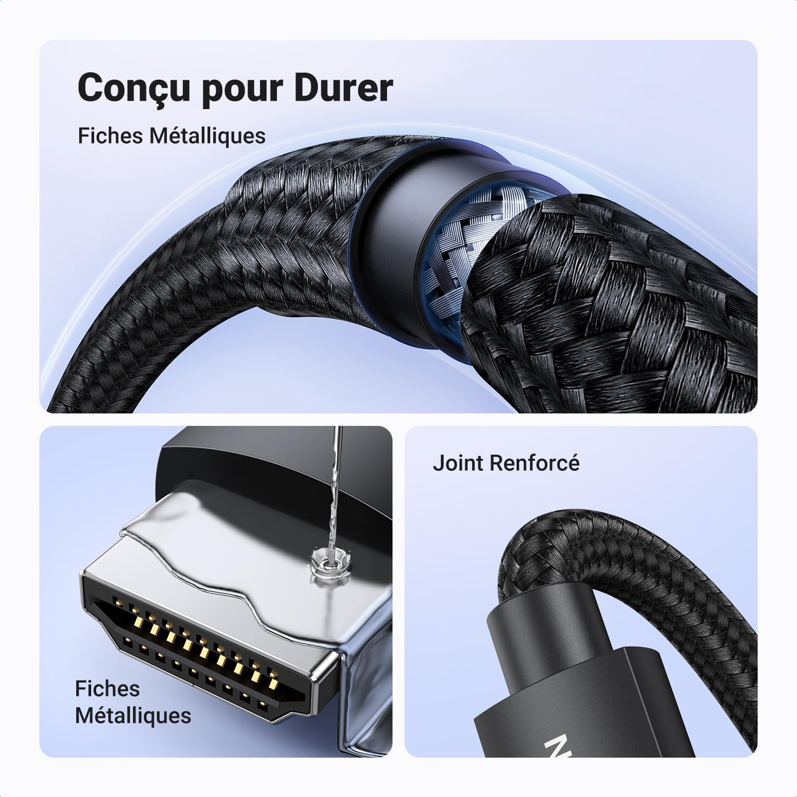 UGREEN 10K 8K 60Hz Câble HDMI 2.1 Certifié 4K 240Hz UHD Haute Vitesse 48Gbps 3D eARC HDR 10+ VRR HDCP 2.3 Dolby Vision Compatible avec Switch PS5 PS4 Xbox One X HDTV MacBook Pro Mac Mini M4 (2M)
