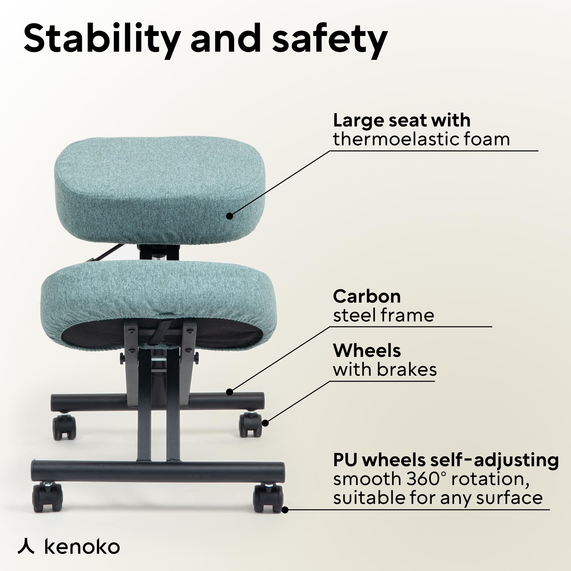 Hiragi Ergonomischer Kniestuhl Verstellbarer für zu Hause und Büro. Ergonomischer Bürostuhl mit dunkelgrauem Bezug aus Öko-TEX-zertifiziertem Standard 100 Stoff.