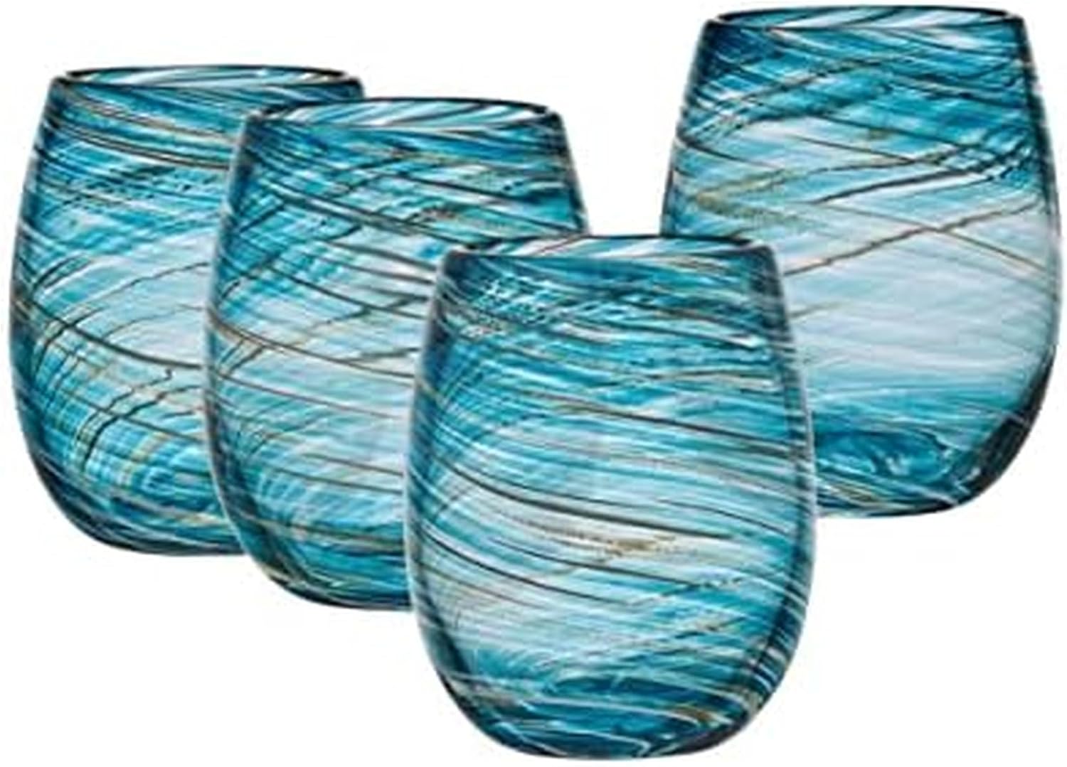 Mikasa Color Swirl Highball Tumbler Cups, Set of 4, Blue