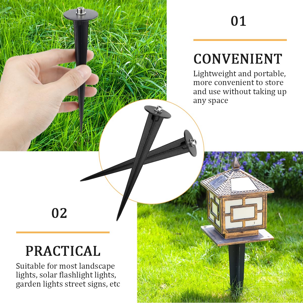 ZJIVQO 6PCS Light Stakes Stainless Steel Ground Light Spikes for Most Path Lights Lashlights Garden Lights, Landscape - Image 3
