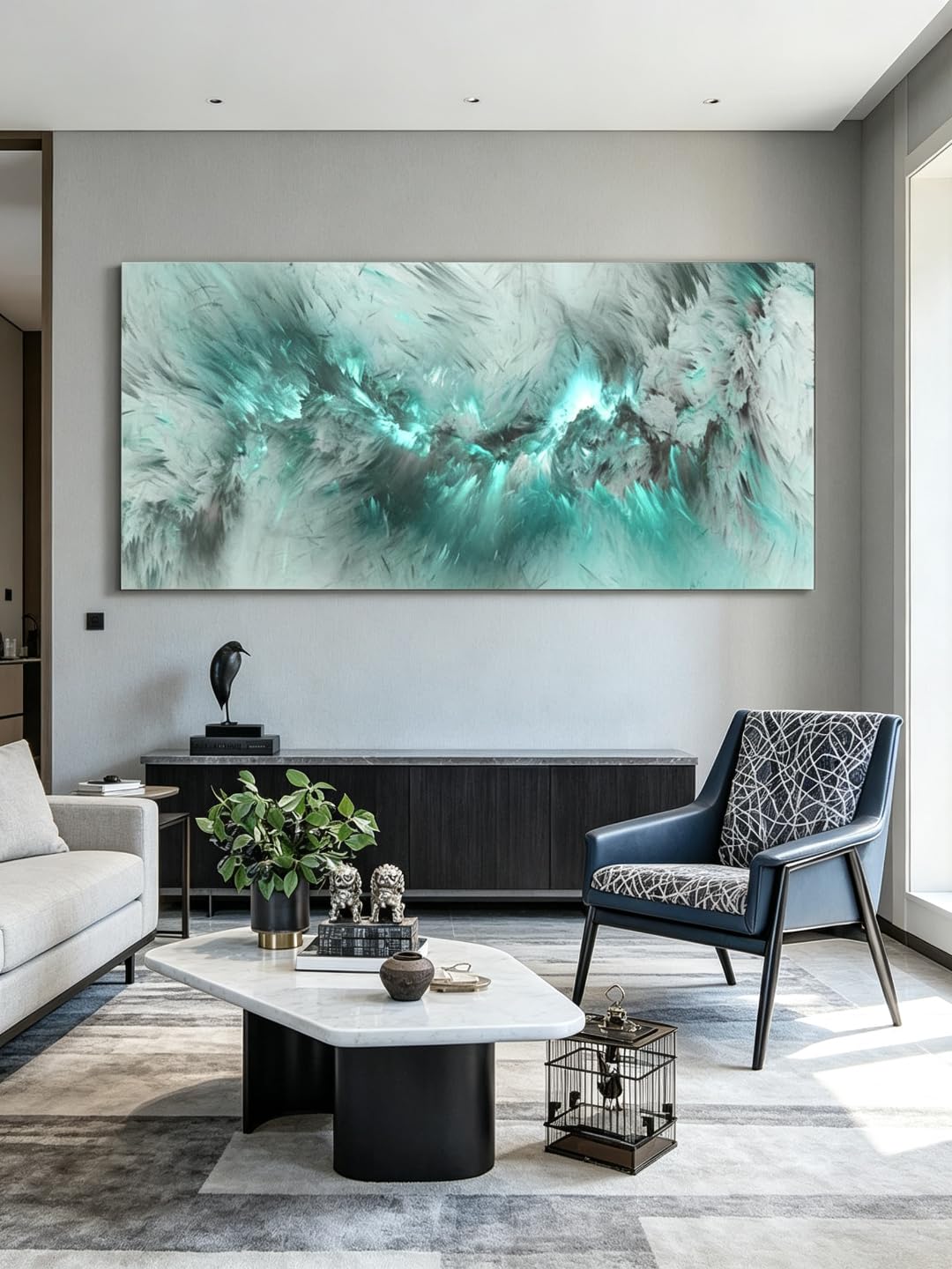 Eplkjhrtu Frameless Abstract Wall Art Canvas Posters And Prints Blue Modern Art Independe Wall Picture For Living Room Home Office Decor(40X80cm/Frameless)